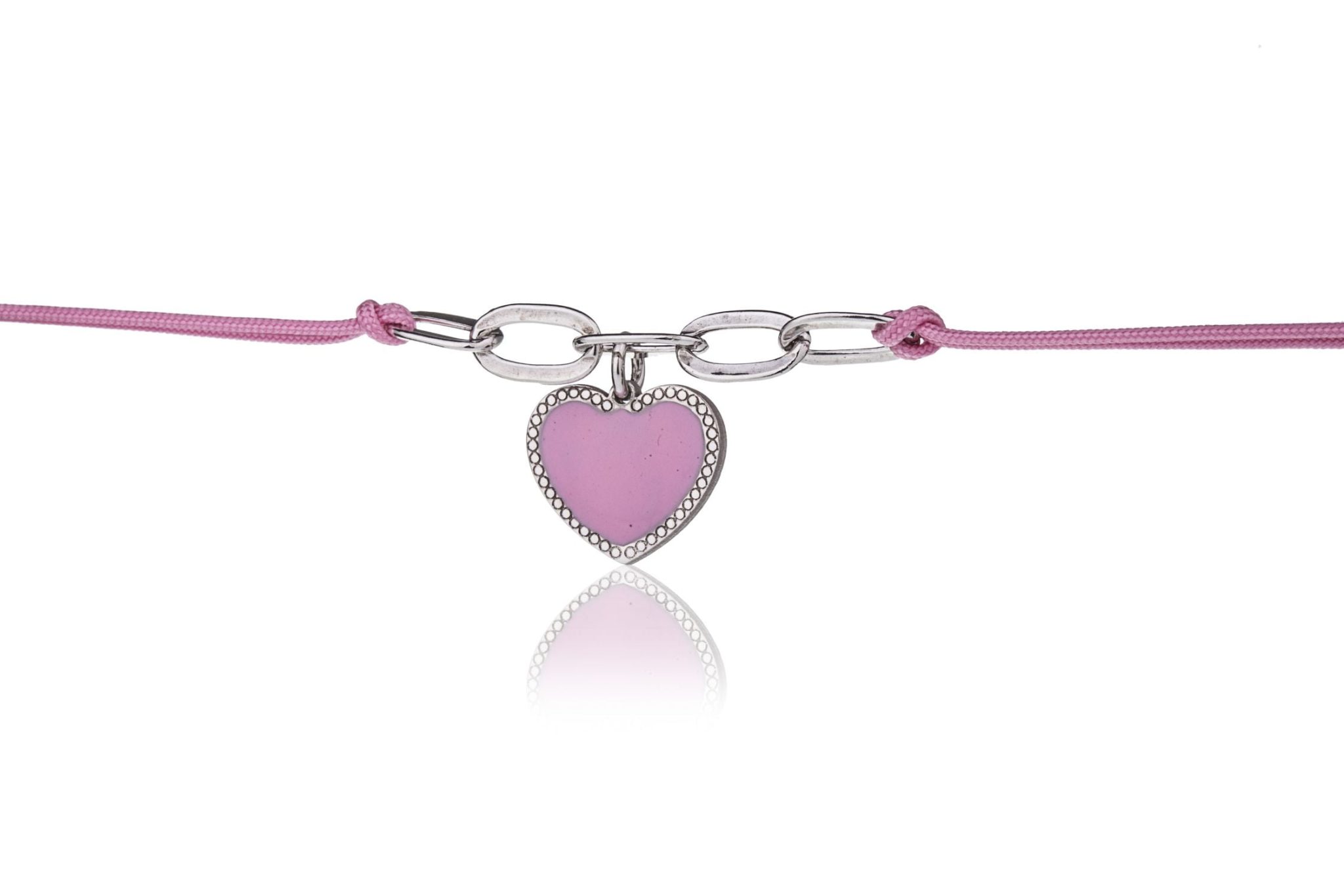 Bracciale Rodiato con Cuore Smaltato Rosa