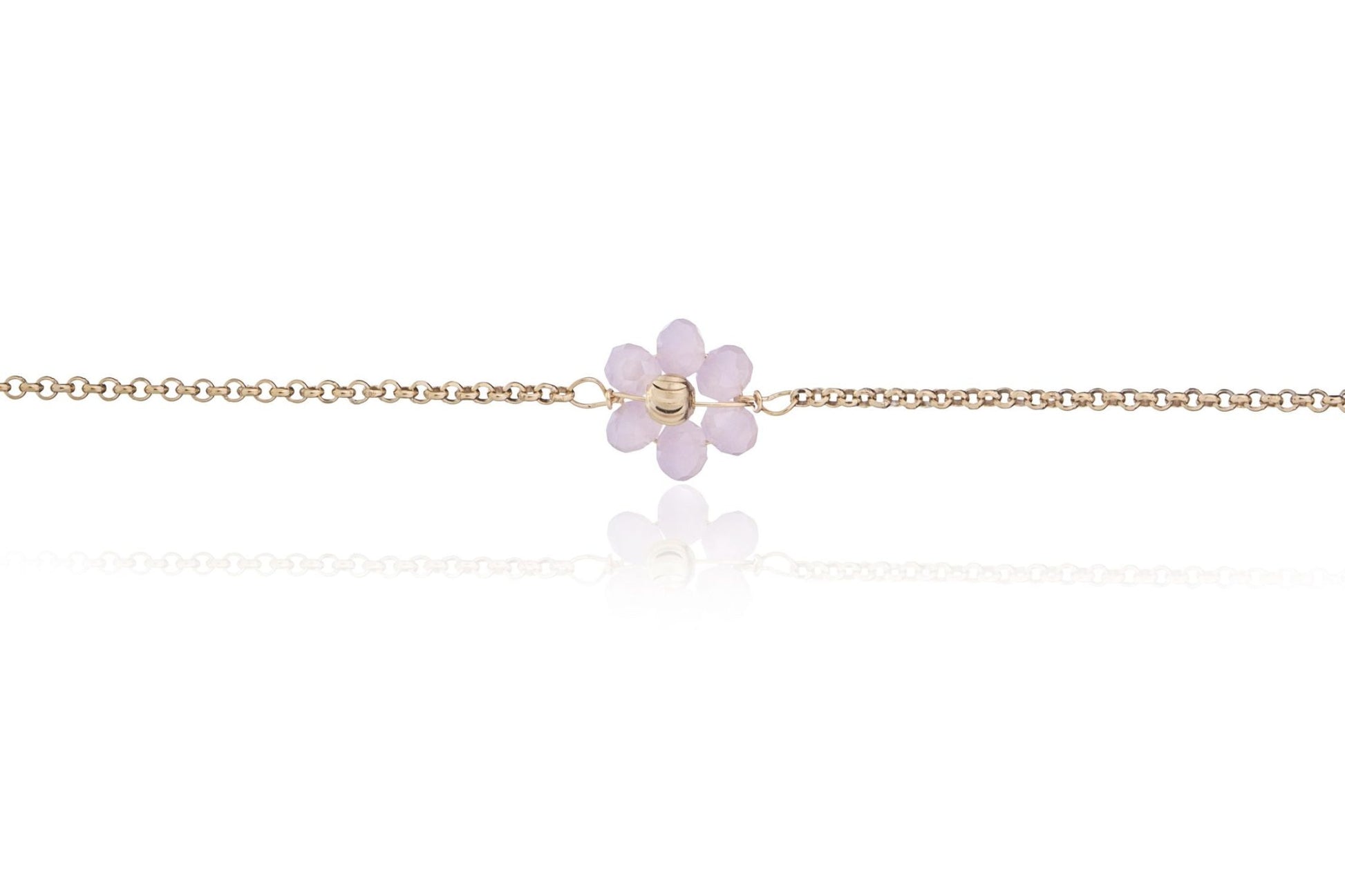 Pulsera Dorada con Flor Rosa