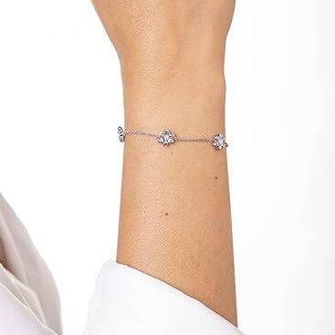 Bracciale Rodiato Tre Fiori Rosa