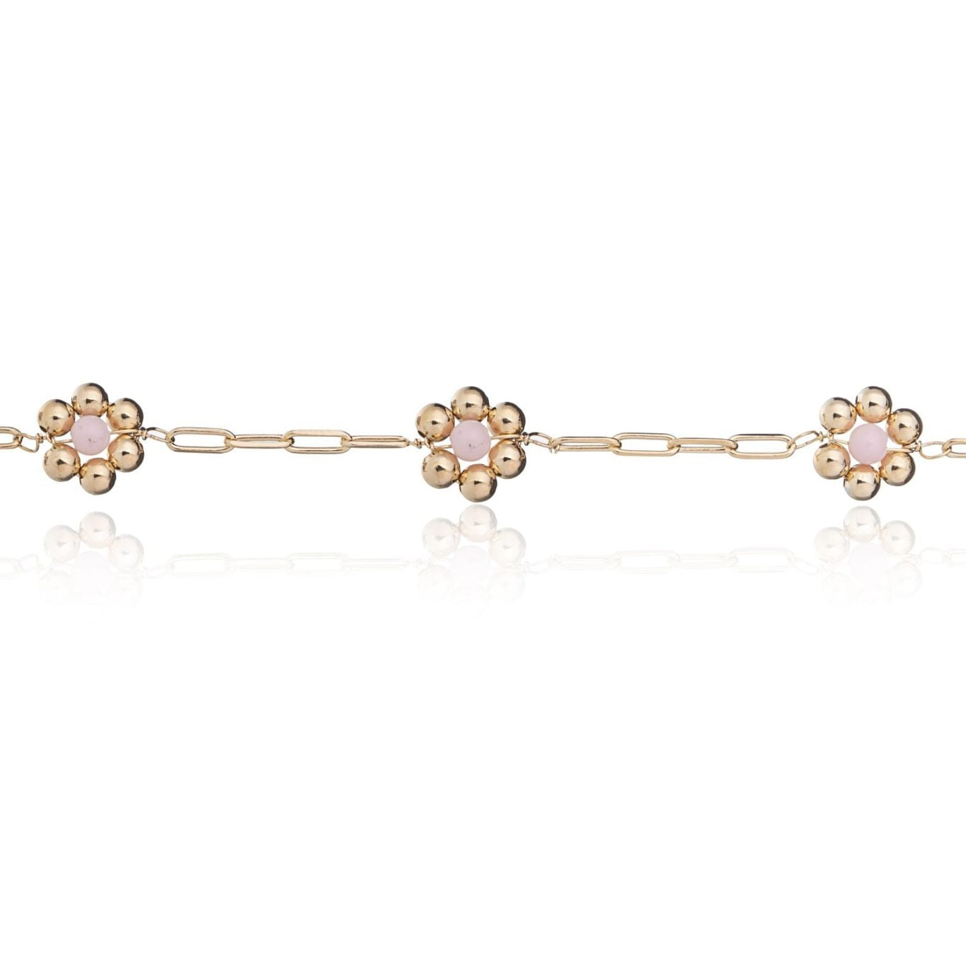 Bracciale Dorato Rettangolare con Tre Fiori Rosa
