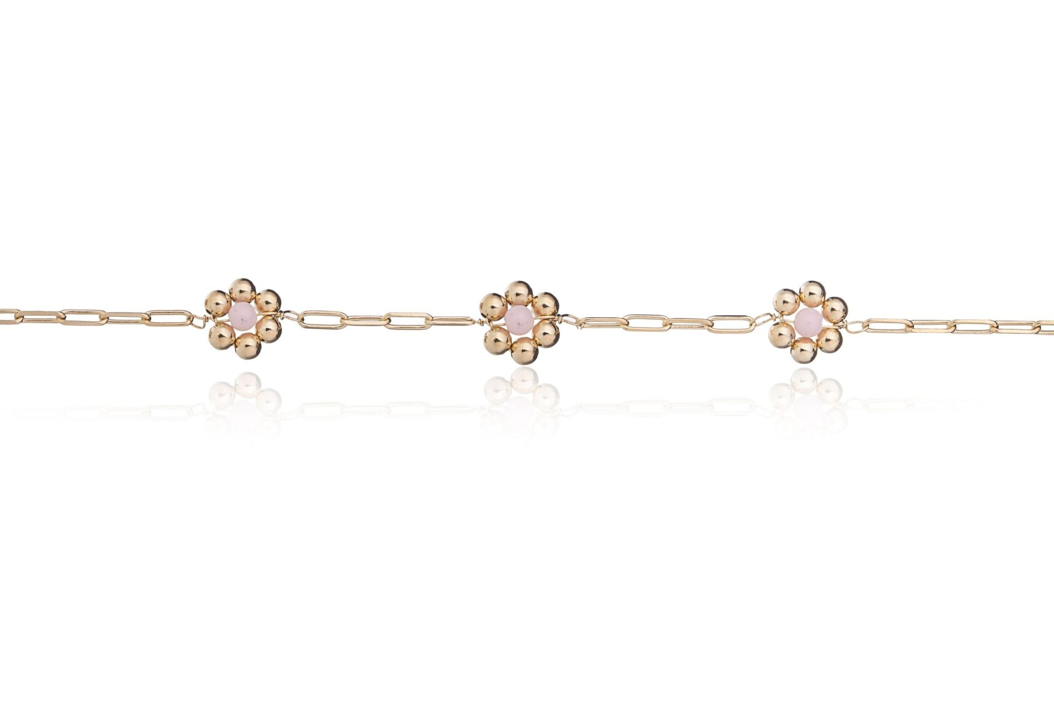 Rechteckiges Armband Goldfarben mit drei rosa Blumen