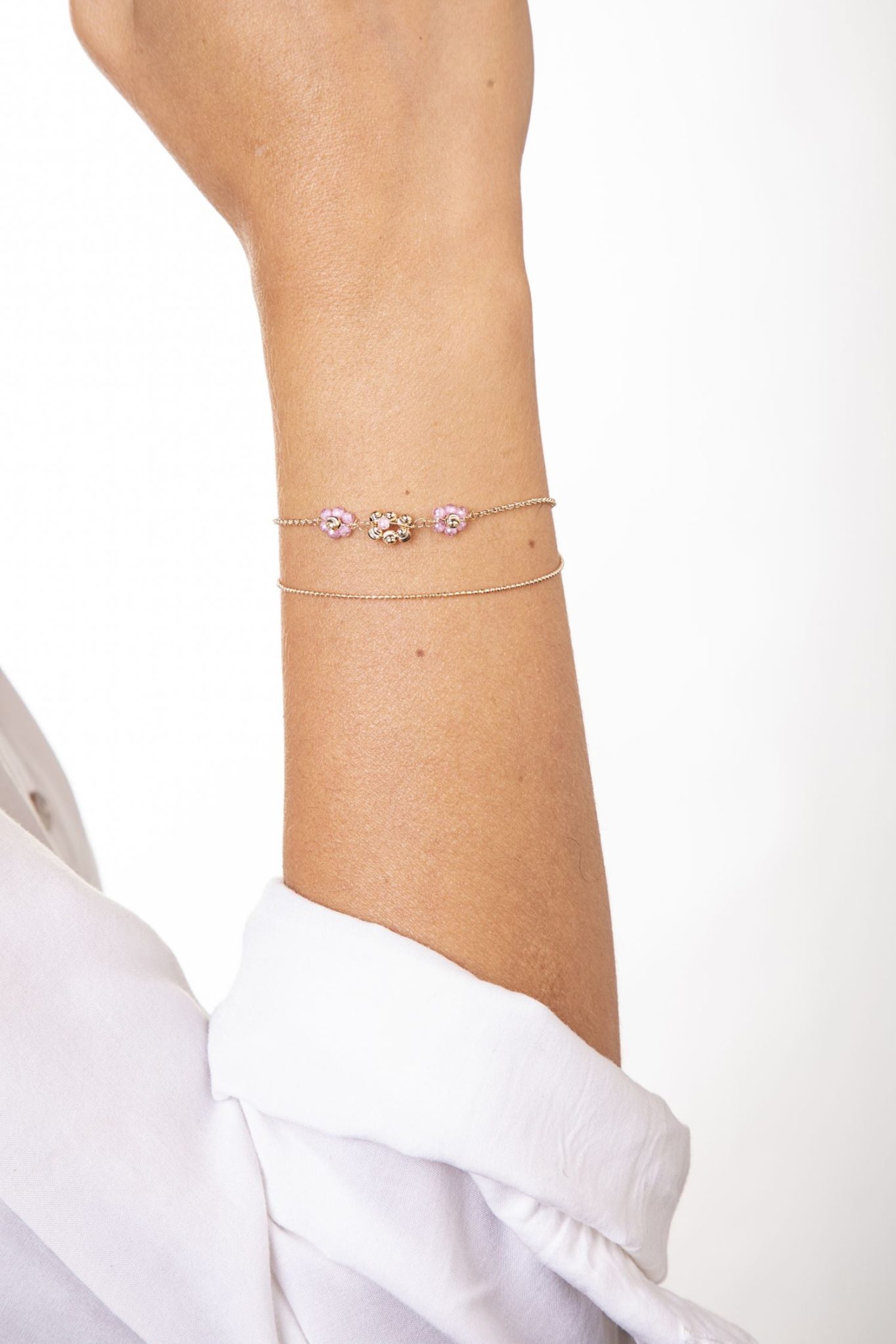 Bracciale Dorato Tre Fiori con Doppia Catena