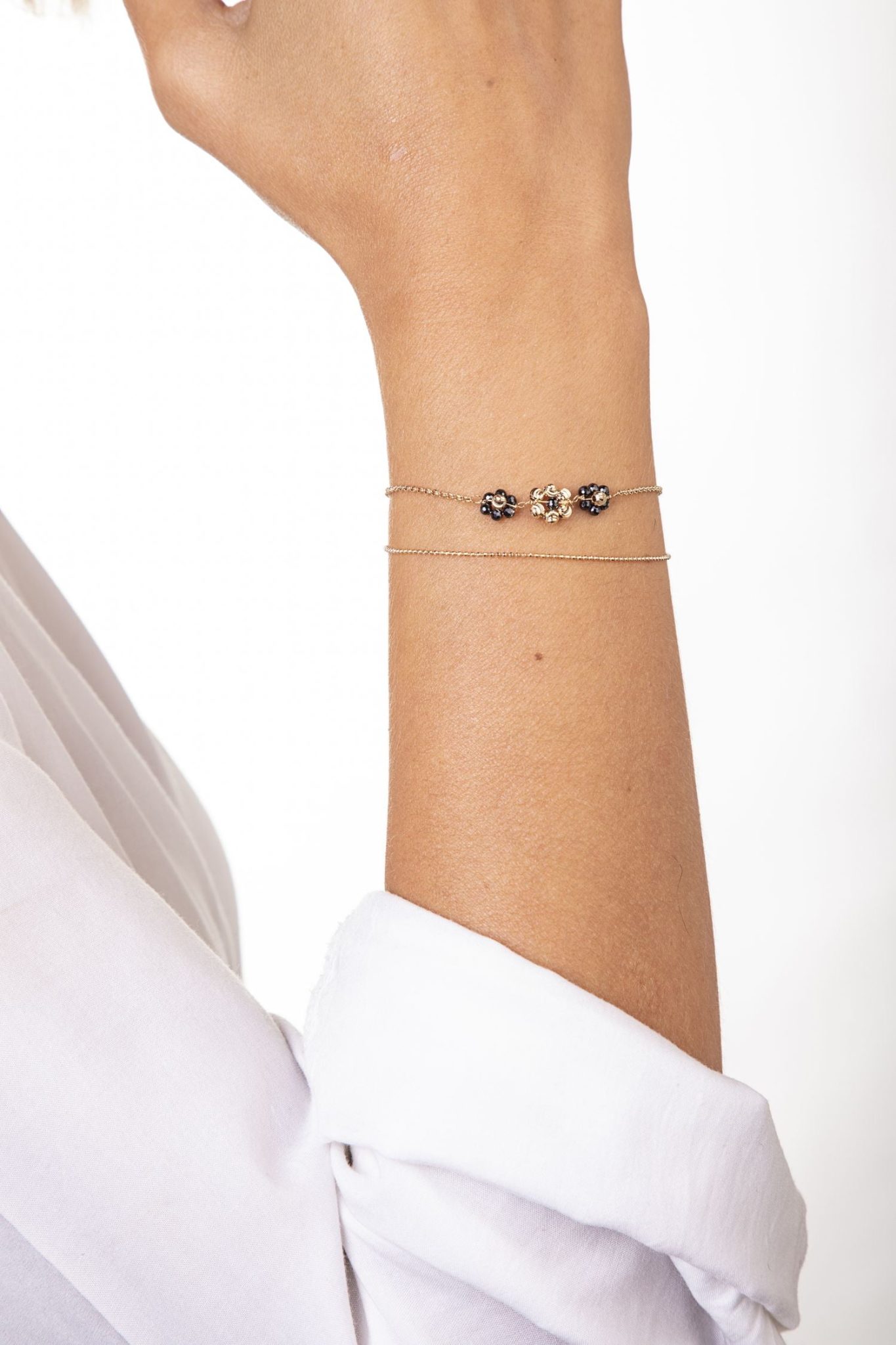 Bracciale Dorato Tre Fiori con Doppia Catena