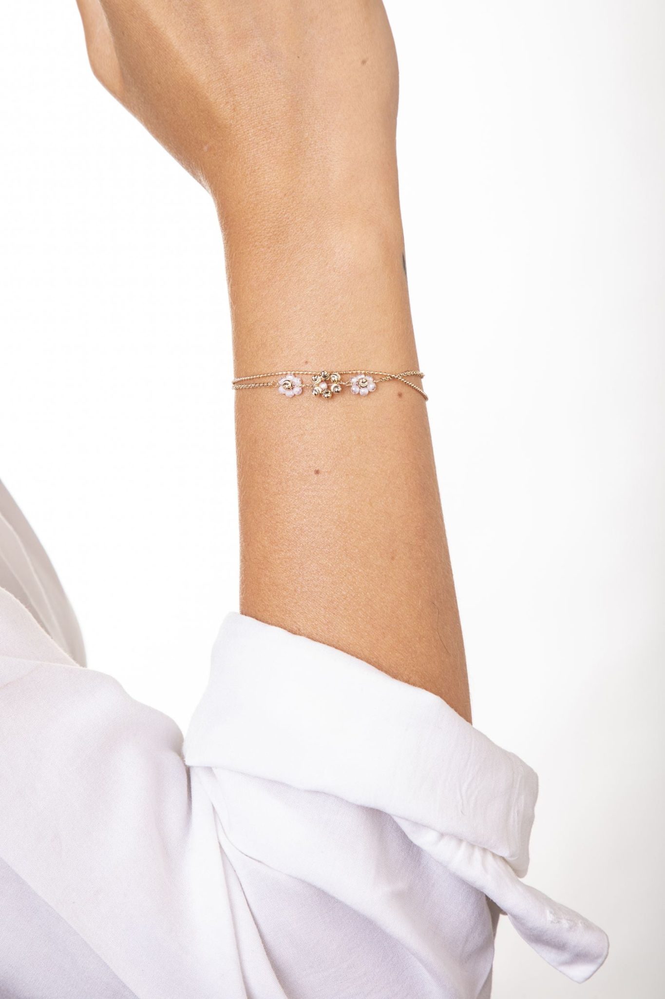 Bracciale Dorato Tre Fiori con Doppia Catena