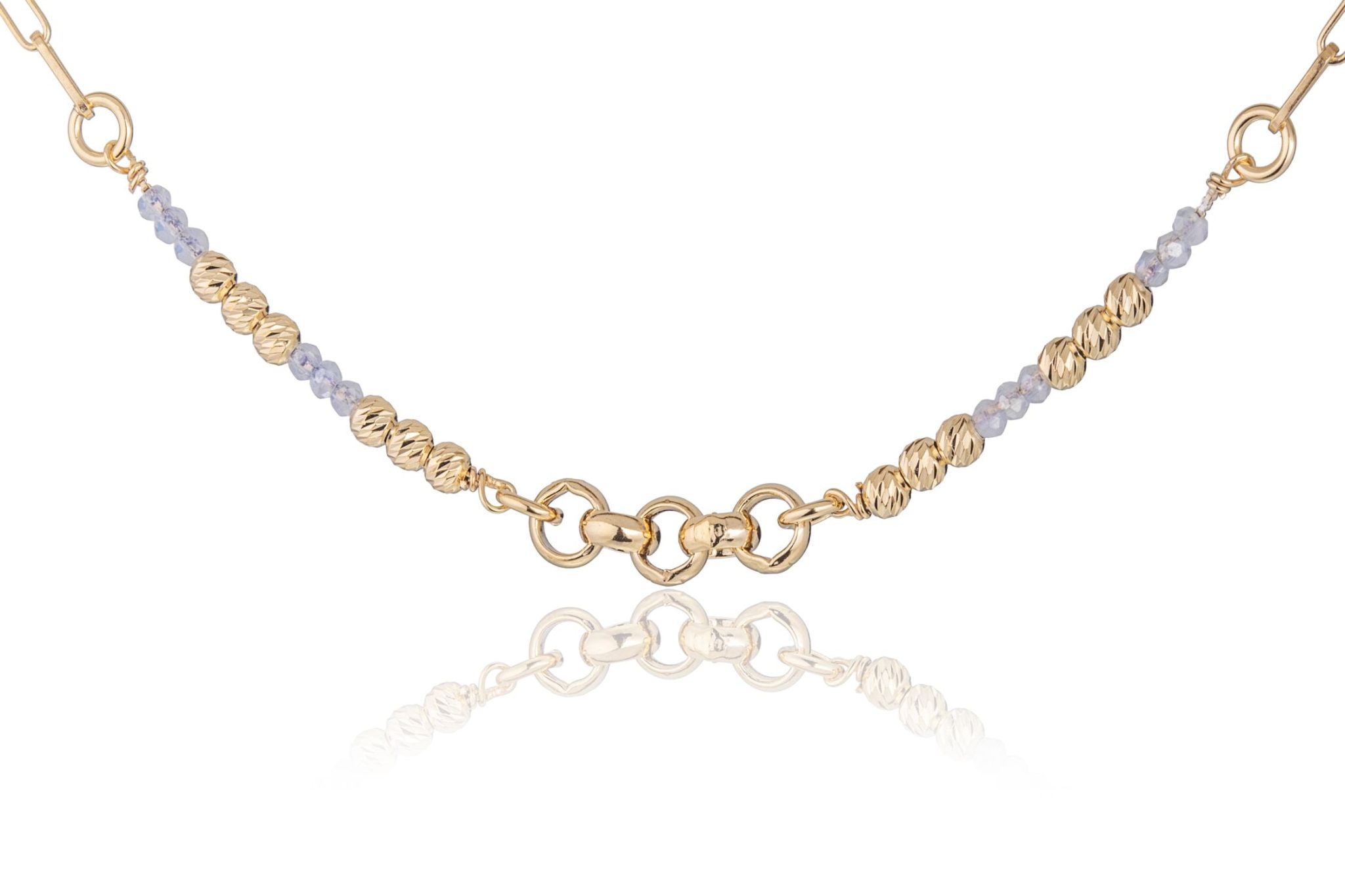 Bracciale Dorato con Anelli e Sferette Diamantate