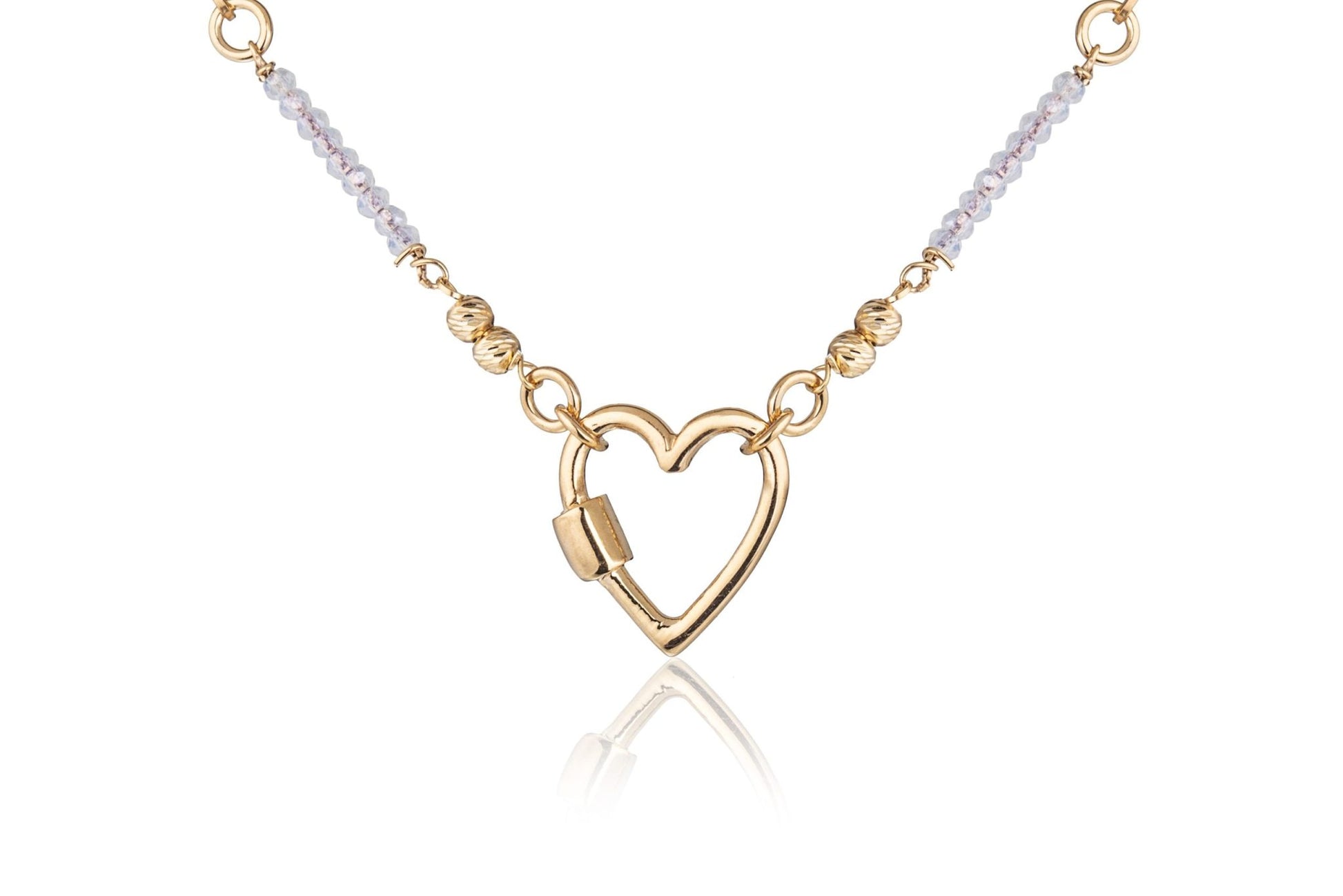 Bracciale Dorato con Maglie Sfere e Cuore Traforato Pietre Bianche