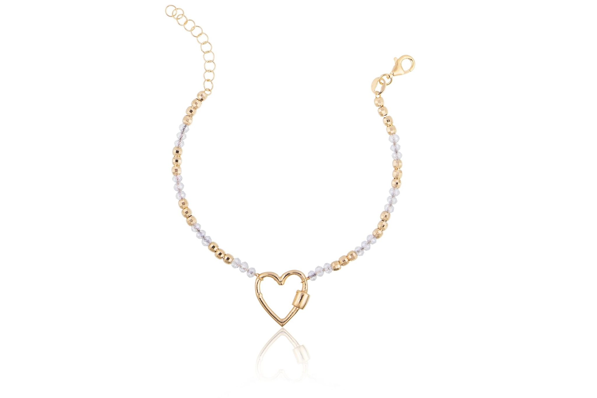 Golden Bracelet with Beads and Pierced Heart