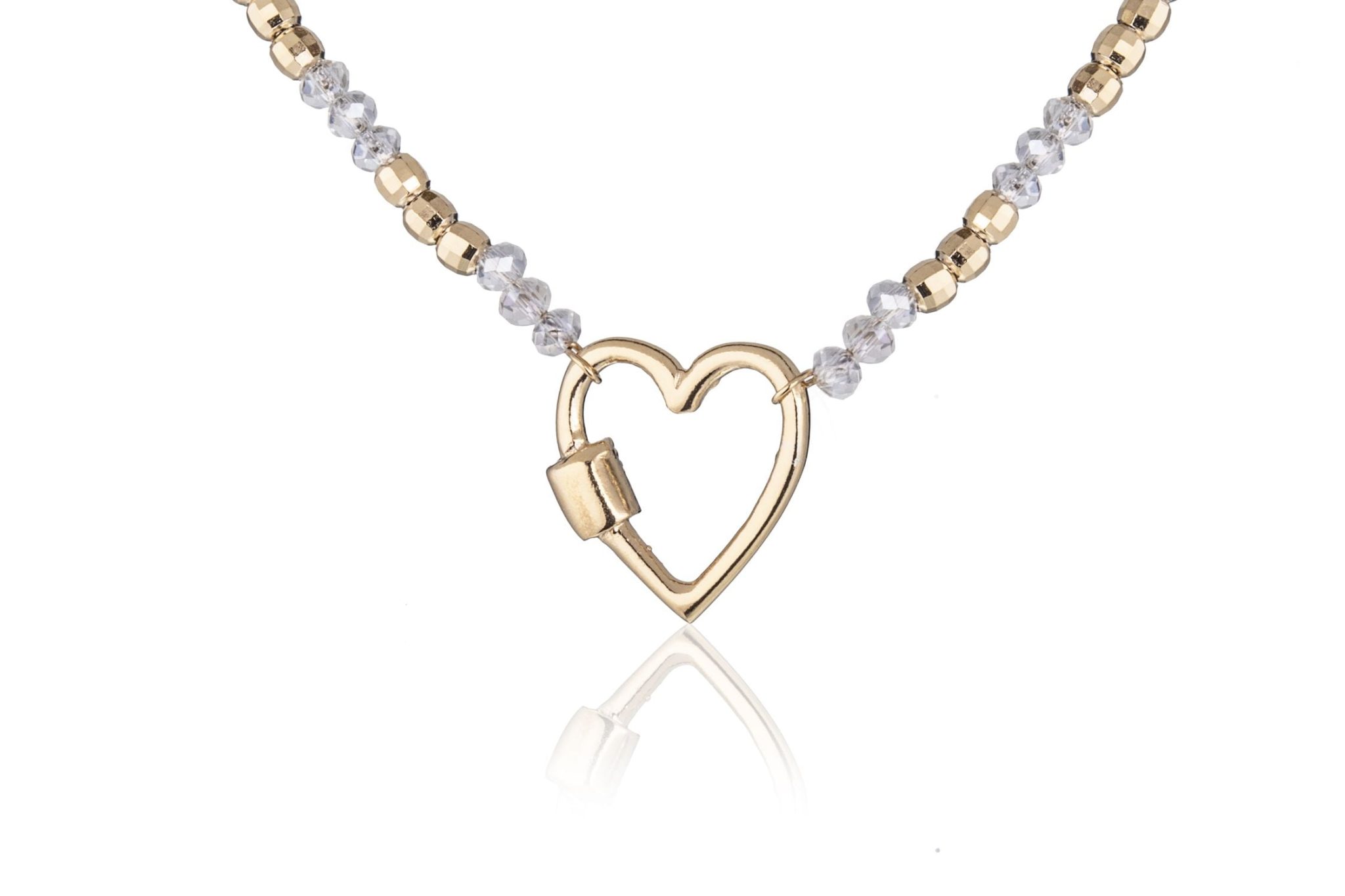 Golden Bracelet with Beads and Pierced Heart