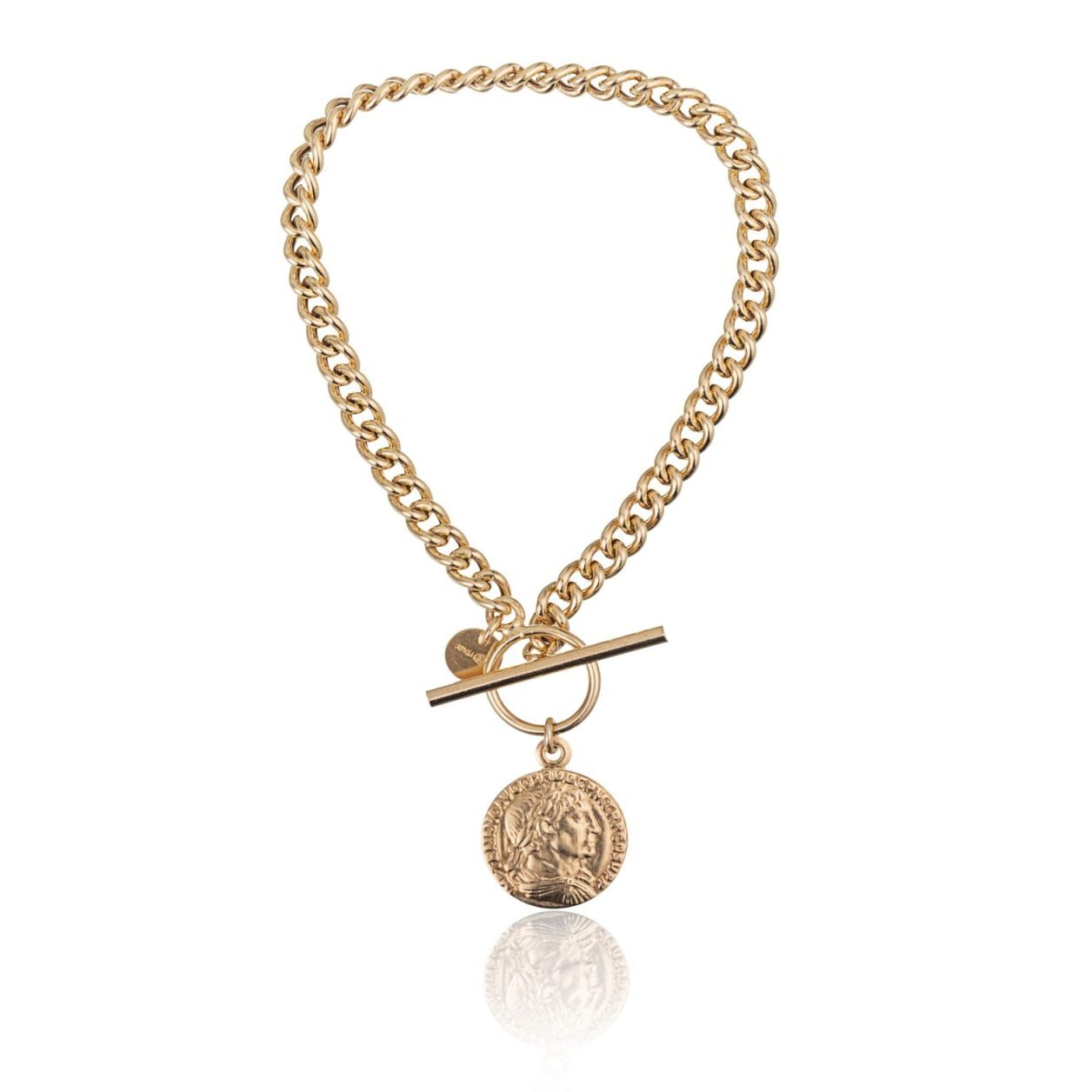 Rhodium-Plated Silver Bracelet Coin with Bayonet Clasp