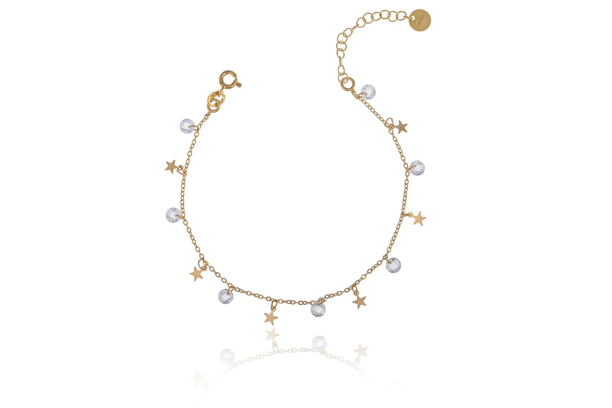 Bracciale in Argento Dorato Stelle e Zirconi Bianchi