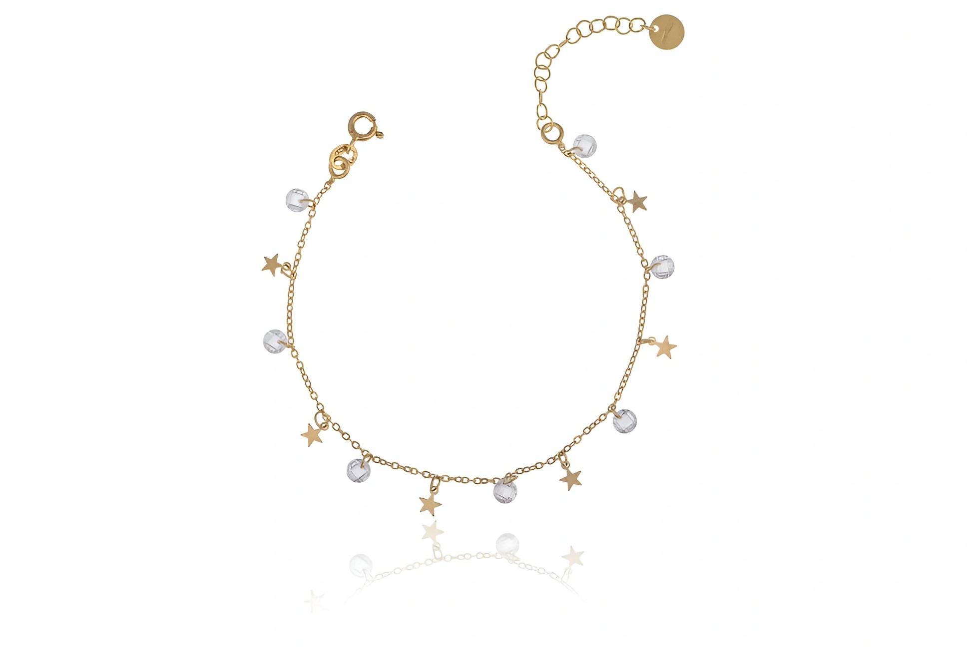 Pulsera de plata dorada con estrellas y circonitas