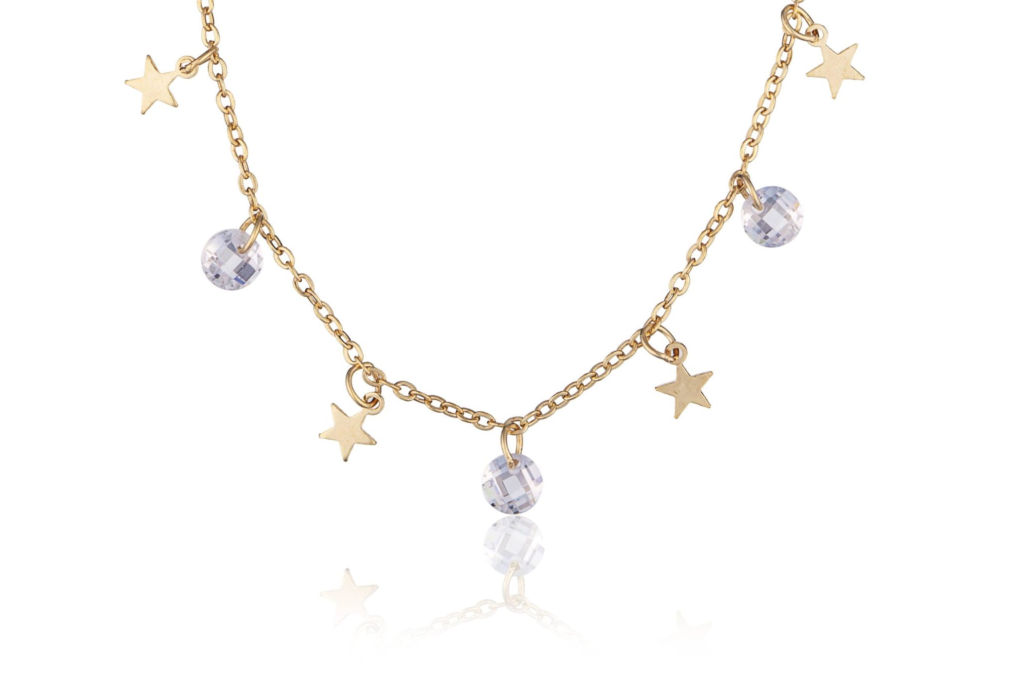 Bracciale in Argento Dorato Stelle e Zirconi Bianchi