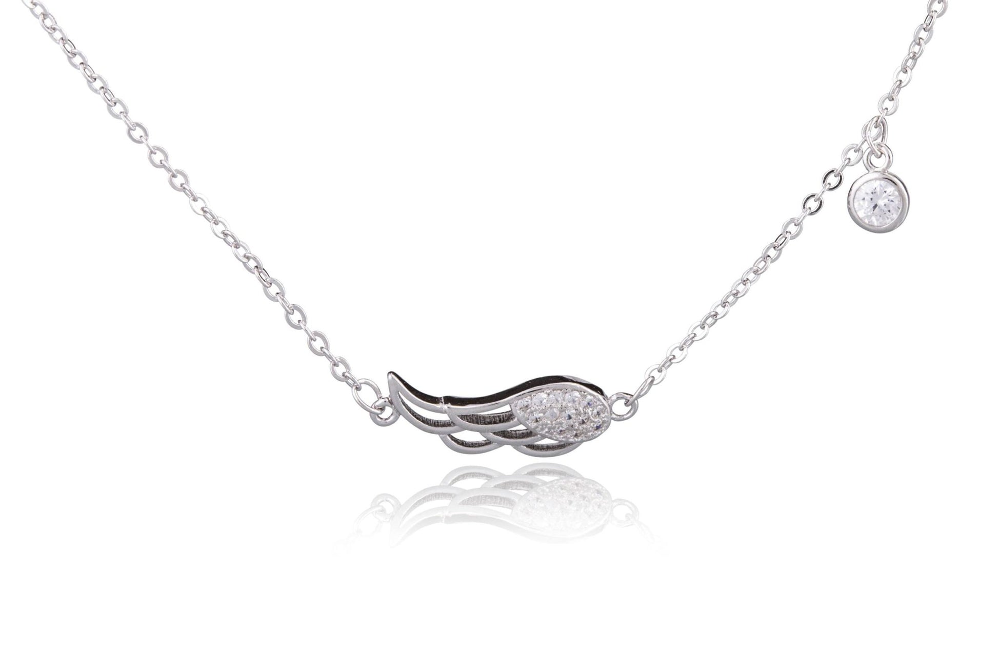 Pulsera de plata con colgante de ala y punto de luz rodiado
