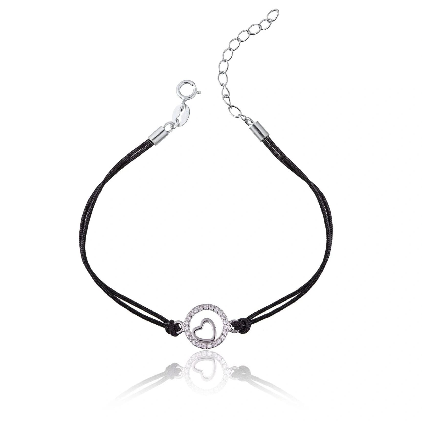 Bracciale in Argento in Cordino con Cerchio e Cuore