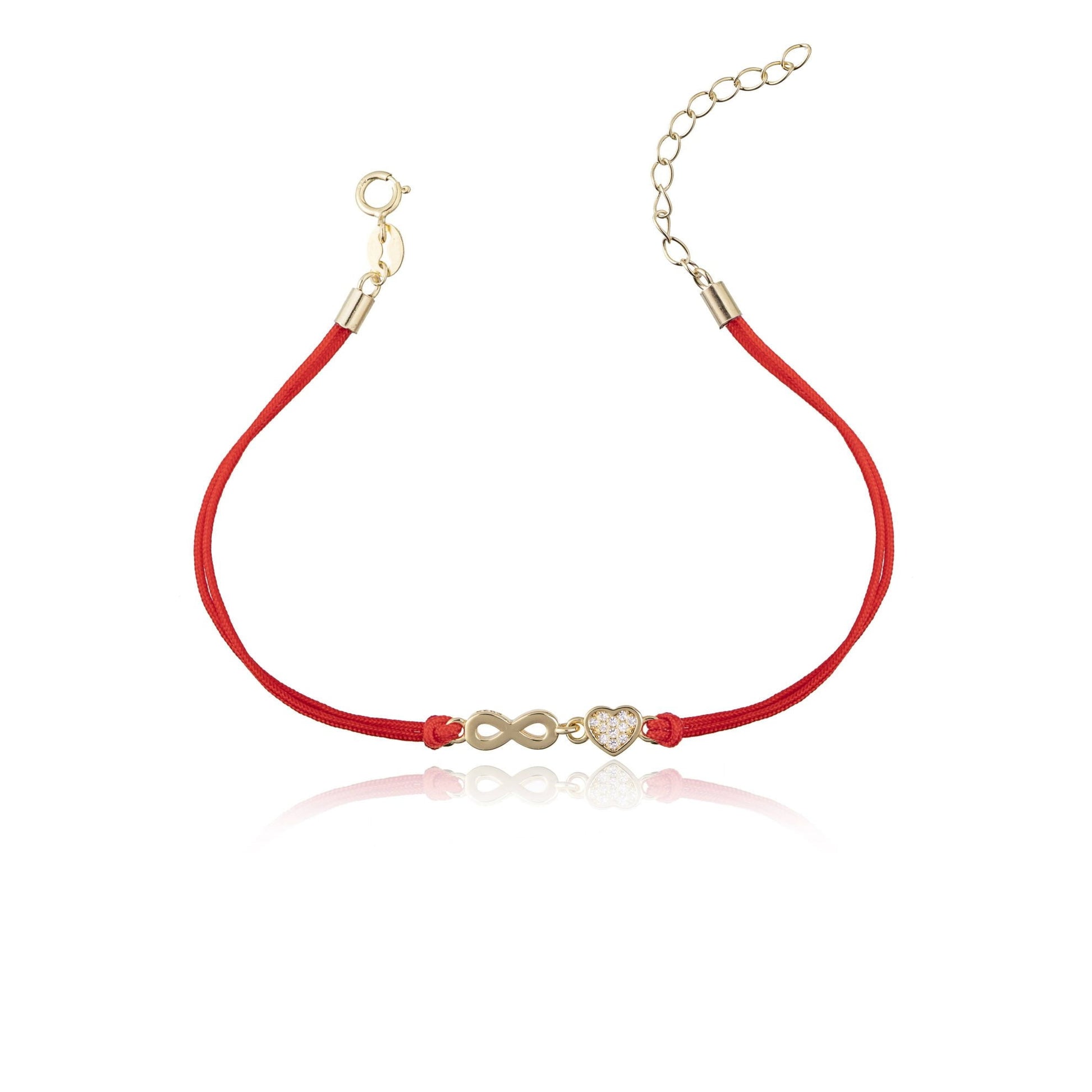 Silver Silver Cord Bracelet with Heart and Infinity, Gold Plated