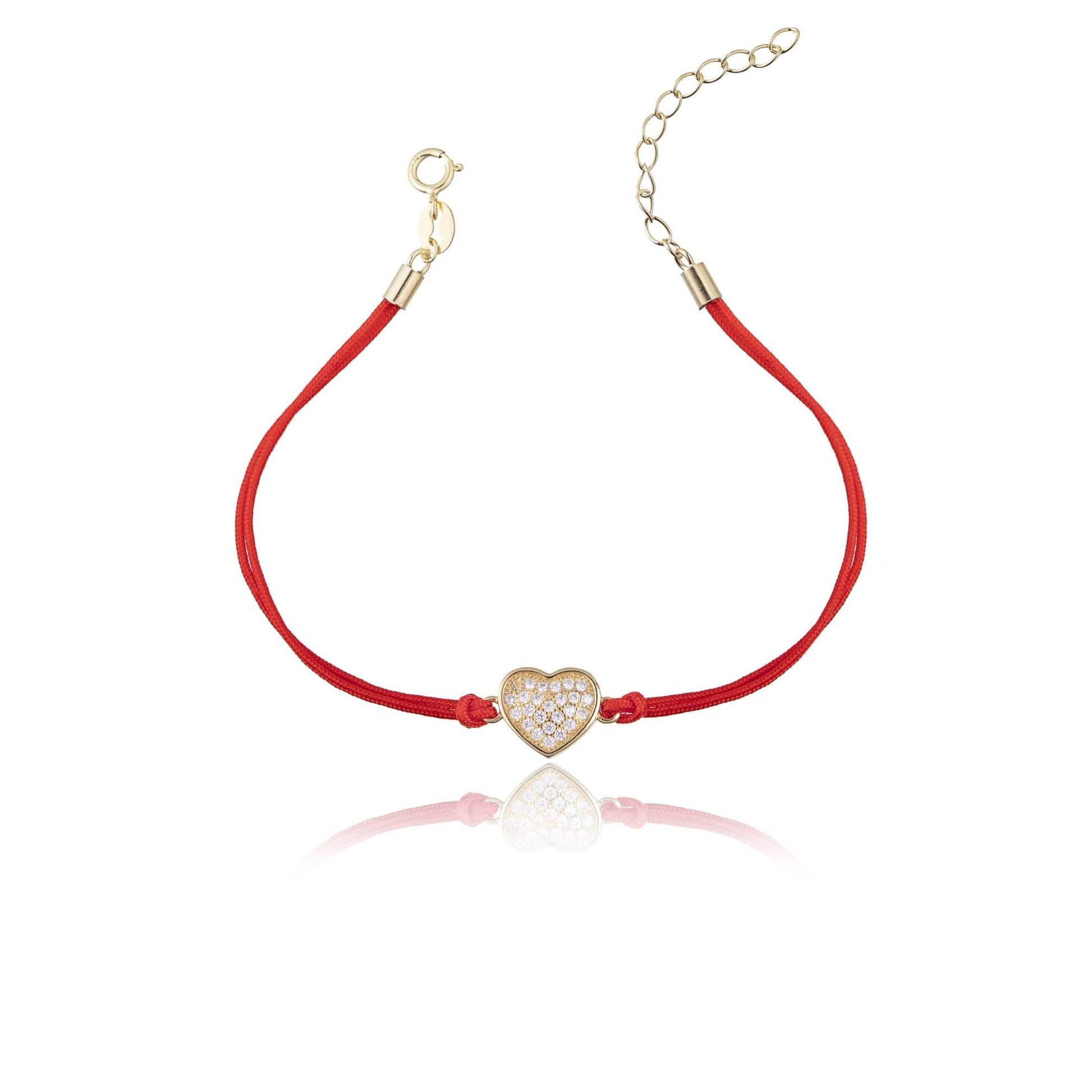 Pulsera de Plata con Cordón Corazón con Strass Dorado