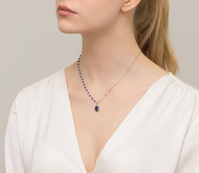 Rhodium Dalia Necklace with Blue Zircons