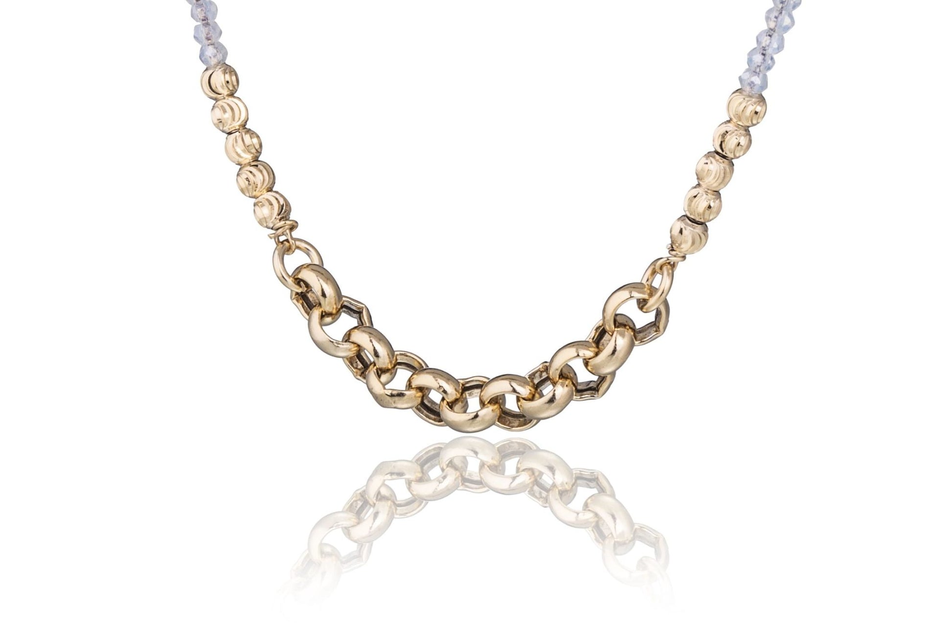 Collana Dorata con Pietre e Palline Diamantate Bianche