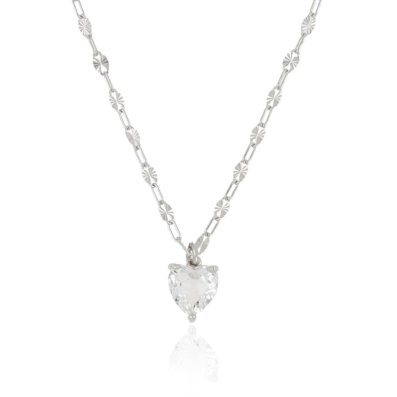 Rhodium Plated Crystal Heart Necklace