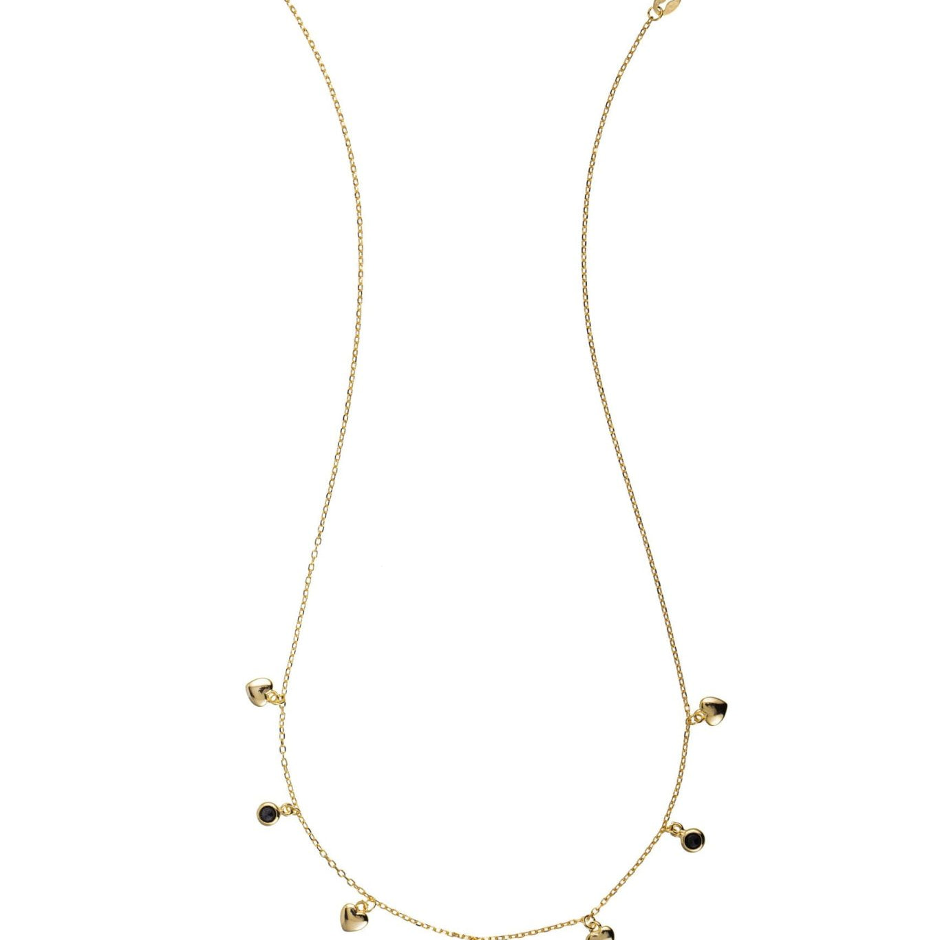 Collar de Plata Dorada Corazón y Puntos de Luz Negros