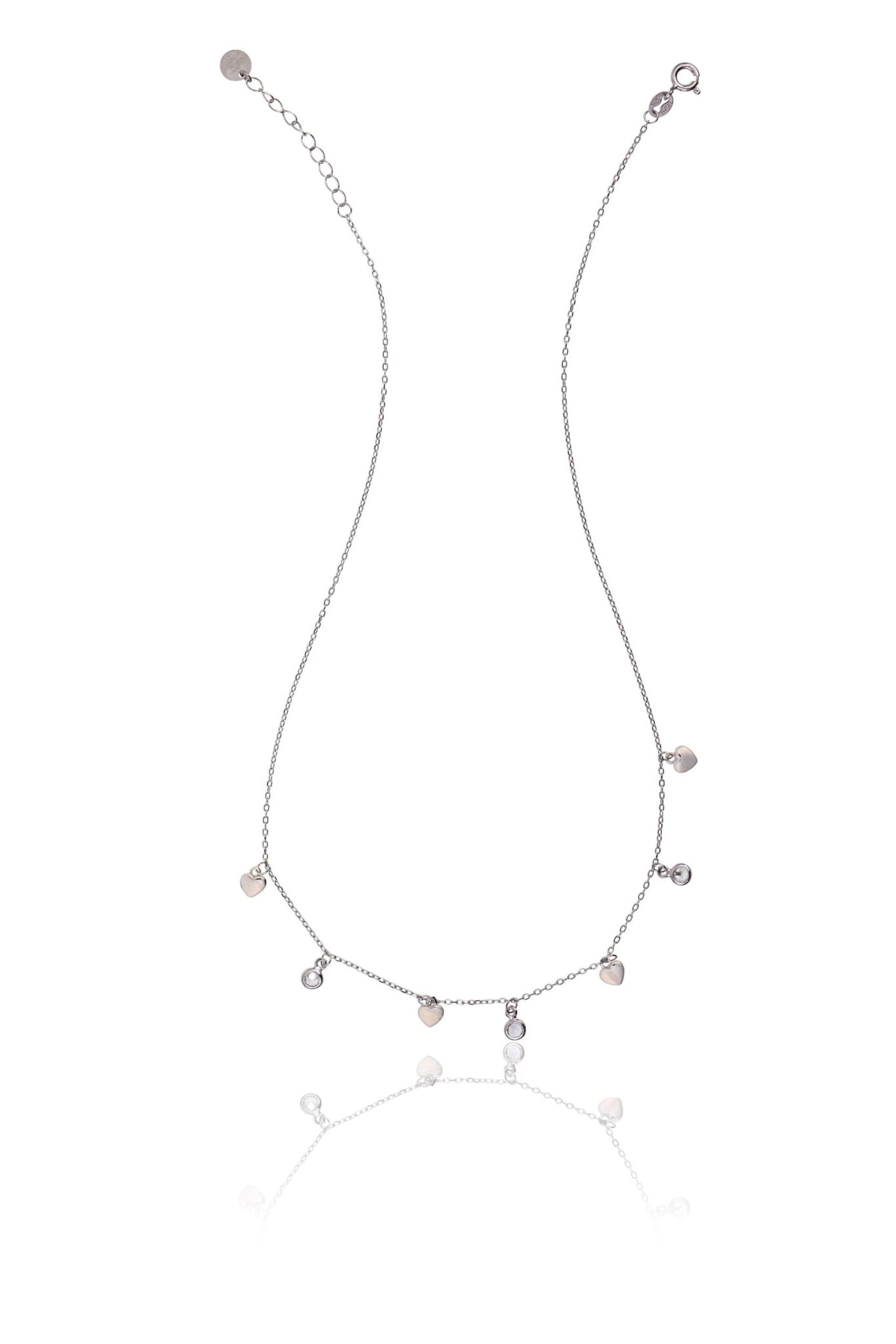 Gargantilla de Plata Rodiada con Corazón y Circonitas Blancas