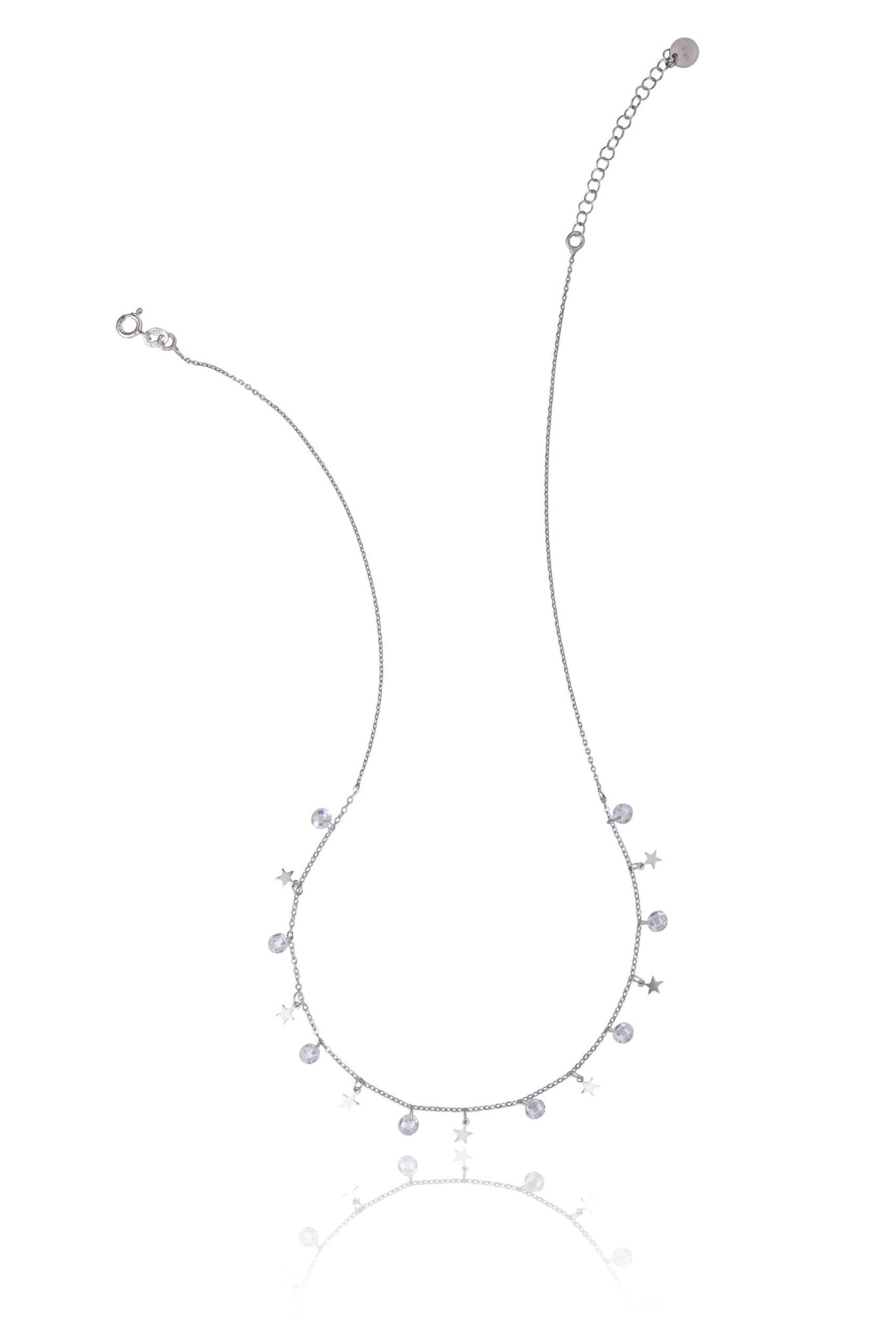 Collier en Argent Rhodié Étoiles et Pierres Blanches