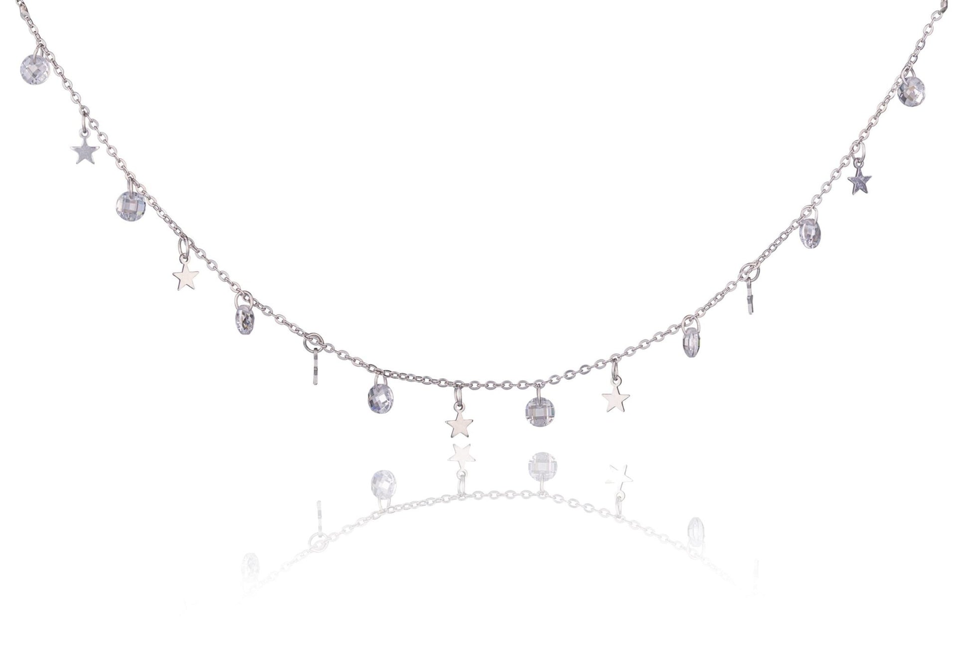 Collier en Argent Rhodié Étoiles et Pierres Blanches