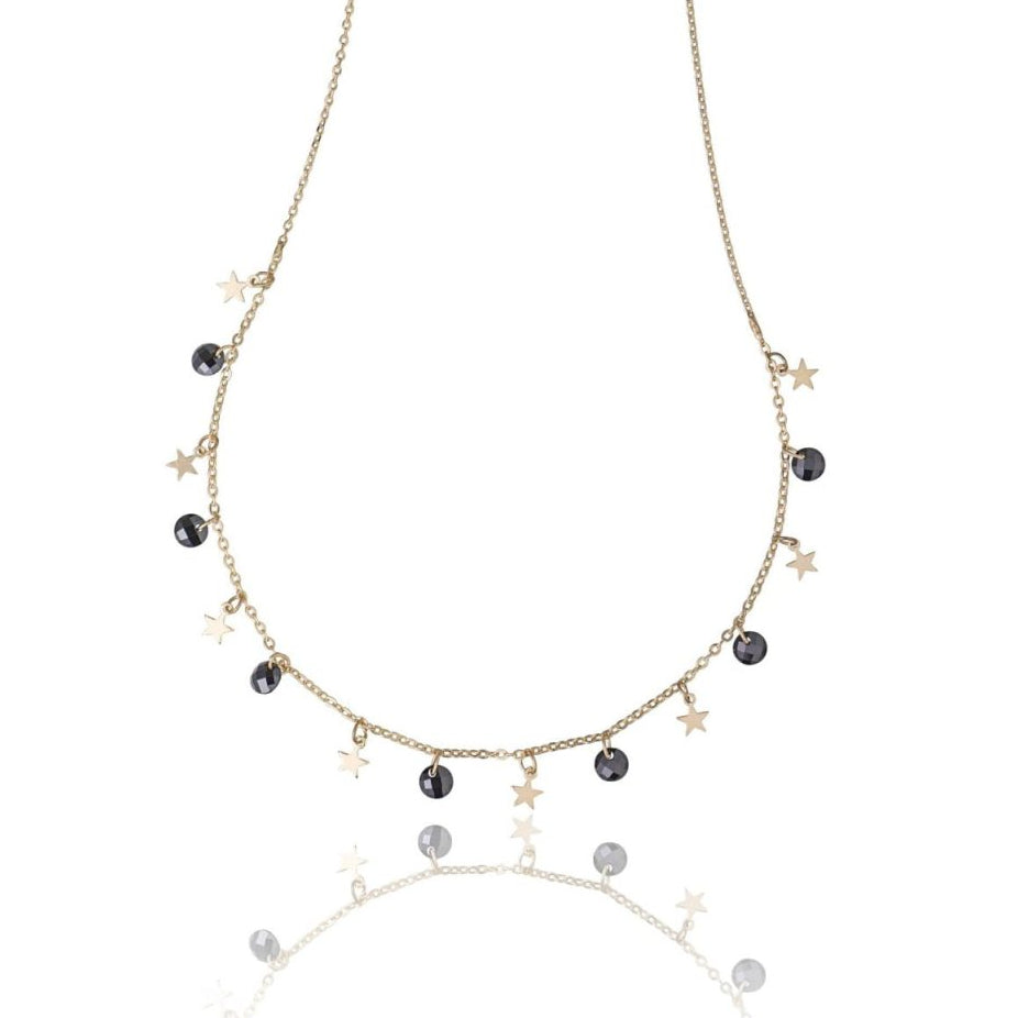 Collar de plata dorada con estrellas y circonitas