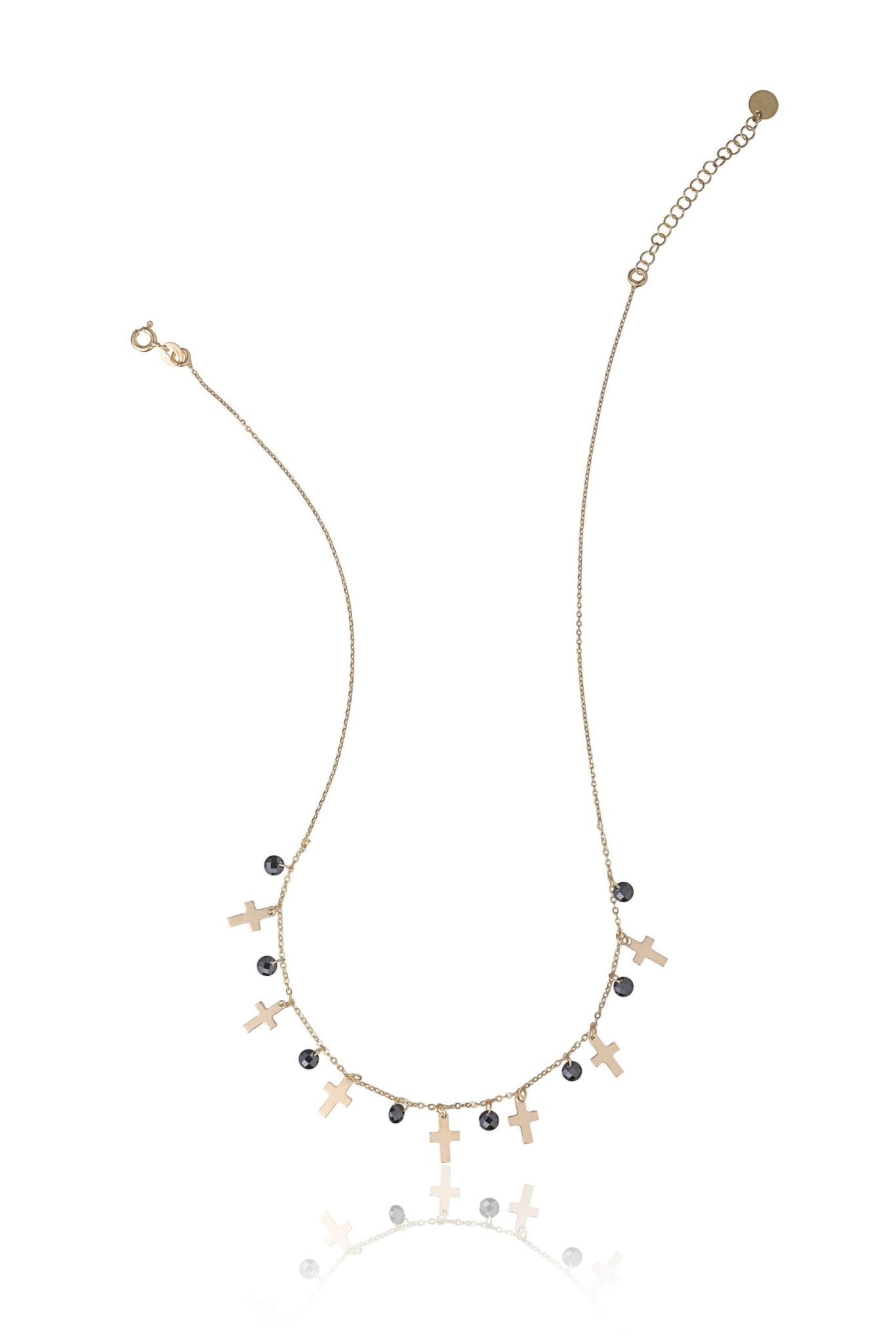 Collier en Argent Doré Croix et Pierres Noires