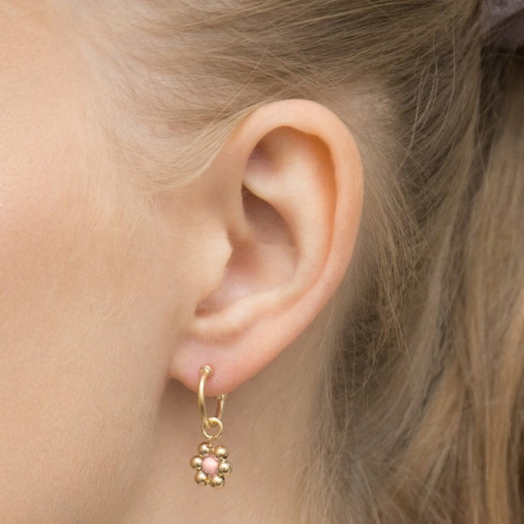Orecchini Fiore in Argento Dorati con Perla Rosa