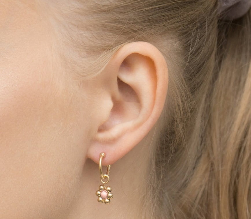 Boucles d'oreilles Fleur en Argent Dorées avec Perle Rose