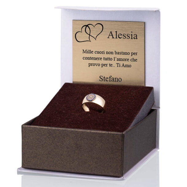 Bague sceau en or et zirconium cubique bleu