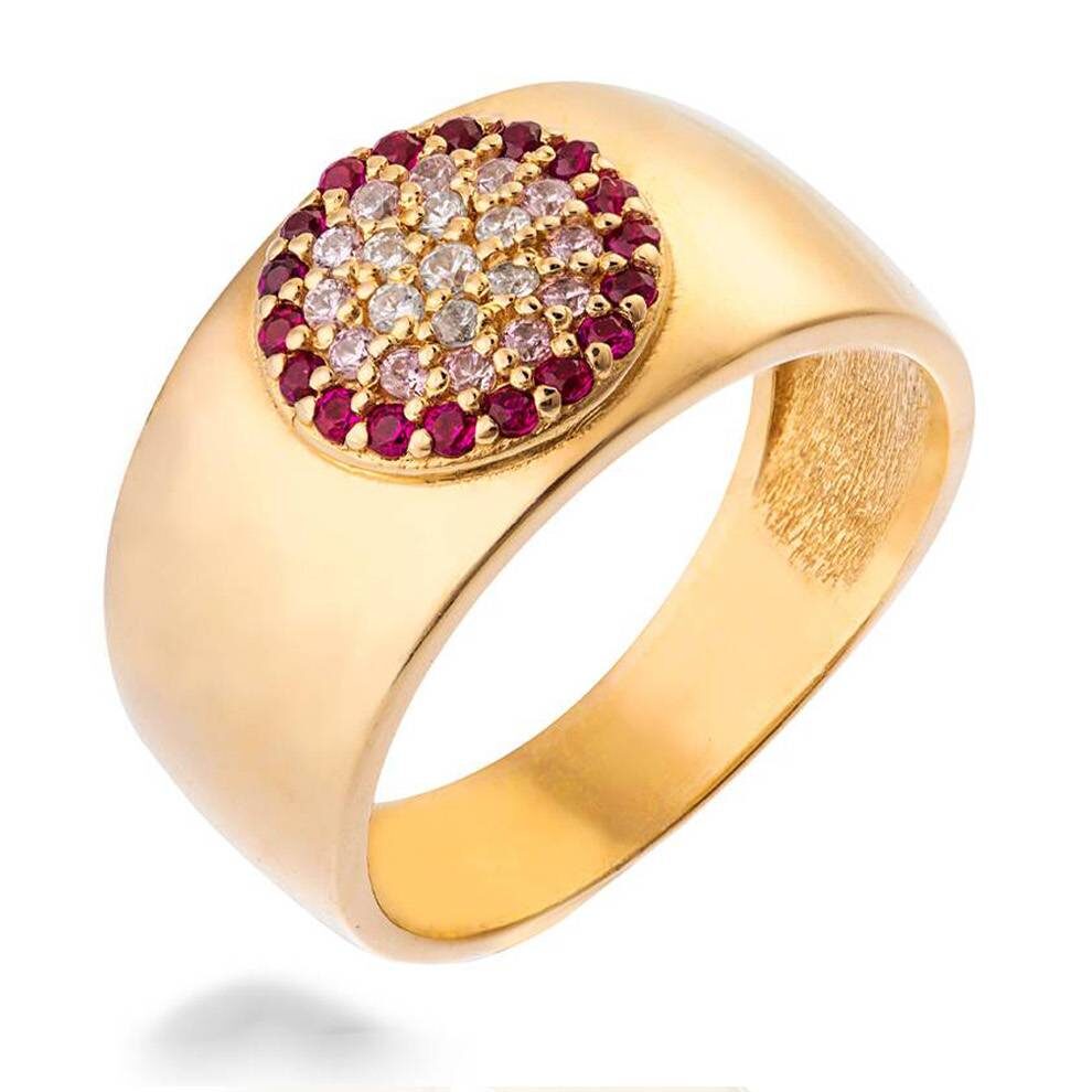 Bague sceau en or et zirconium cubique rouge