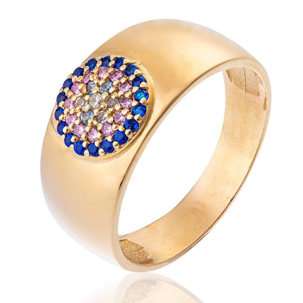 Bague sceau en or et zirconium cubique bleu