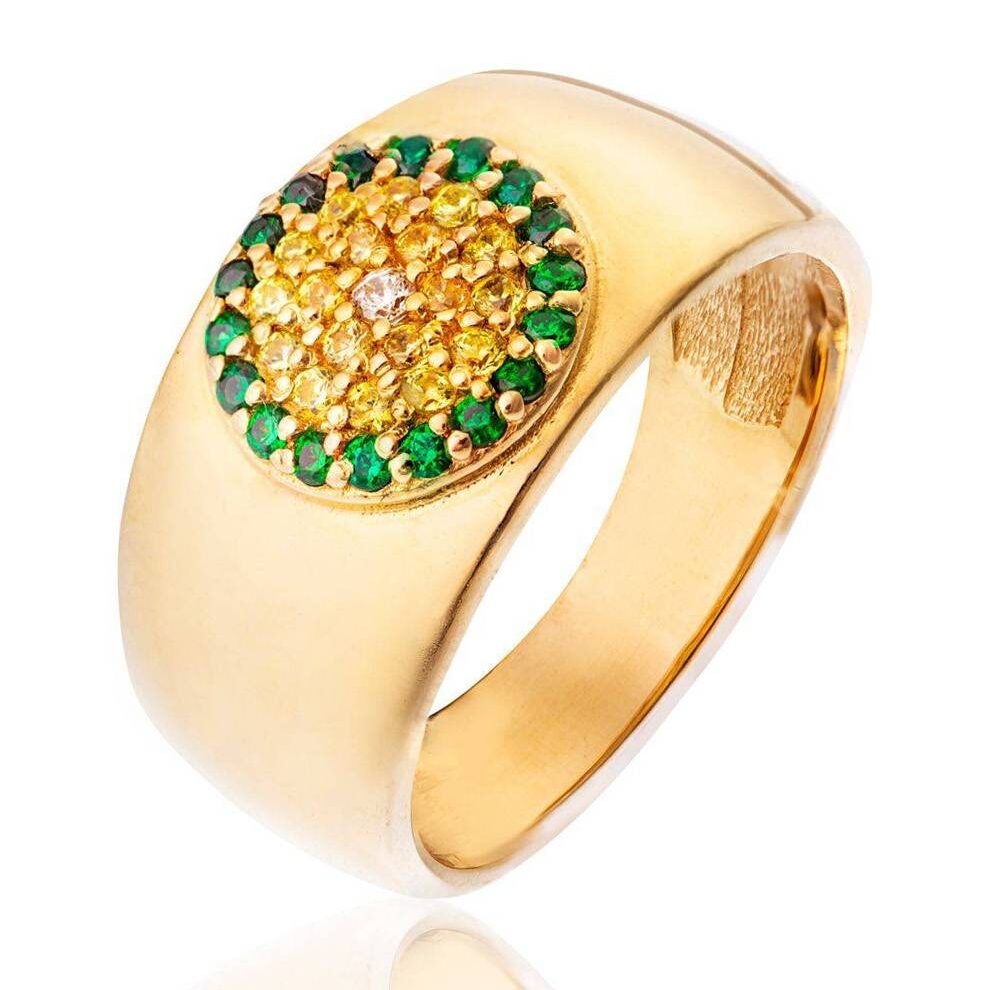 Gold Signet Ring with Green Cubic Zirconia