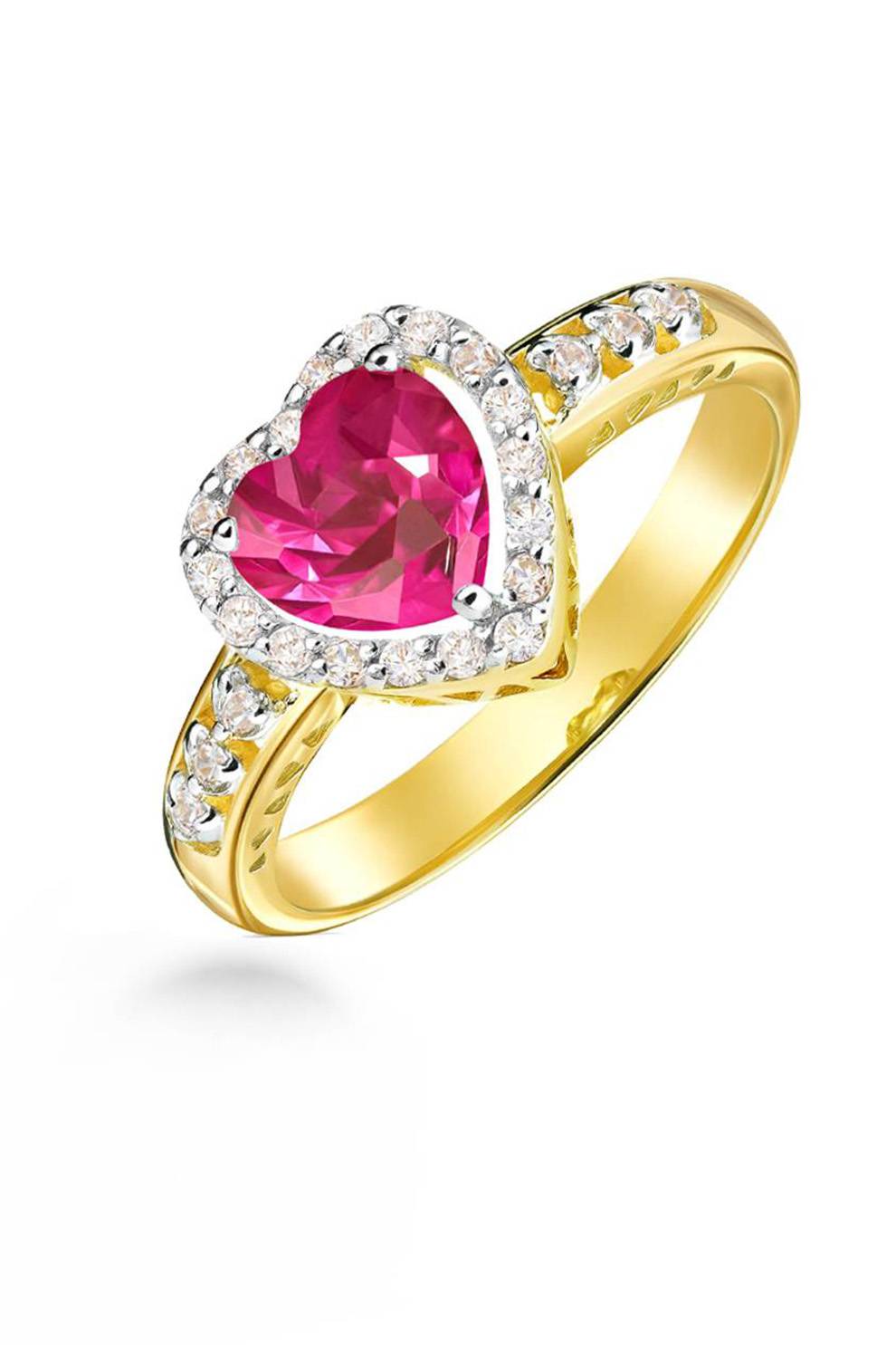 Anello in Oro a Fascia Cuore e Zirconi Rosso