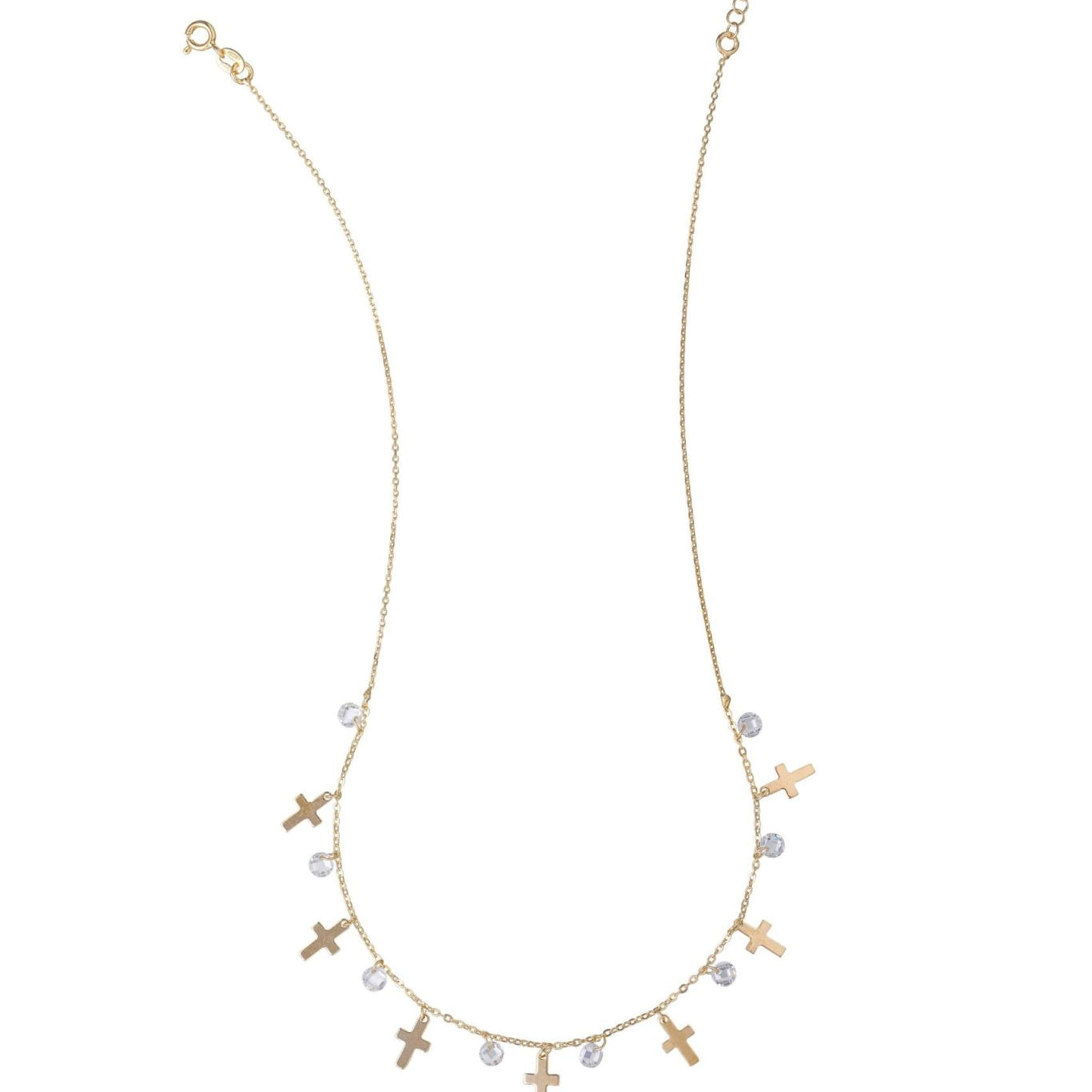 Collar de Plata Dorada con Cruces y Circonitas