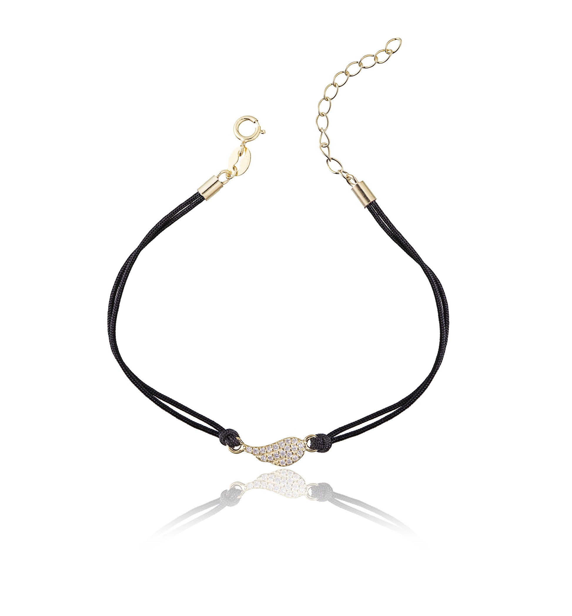 Pulsera de Plata Dorada con Cordón Ala y Strass Pequeño