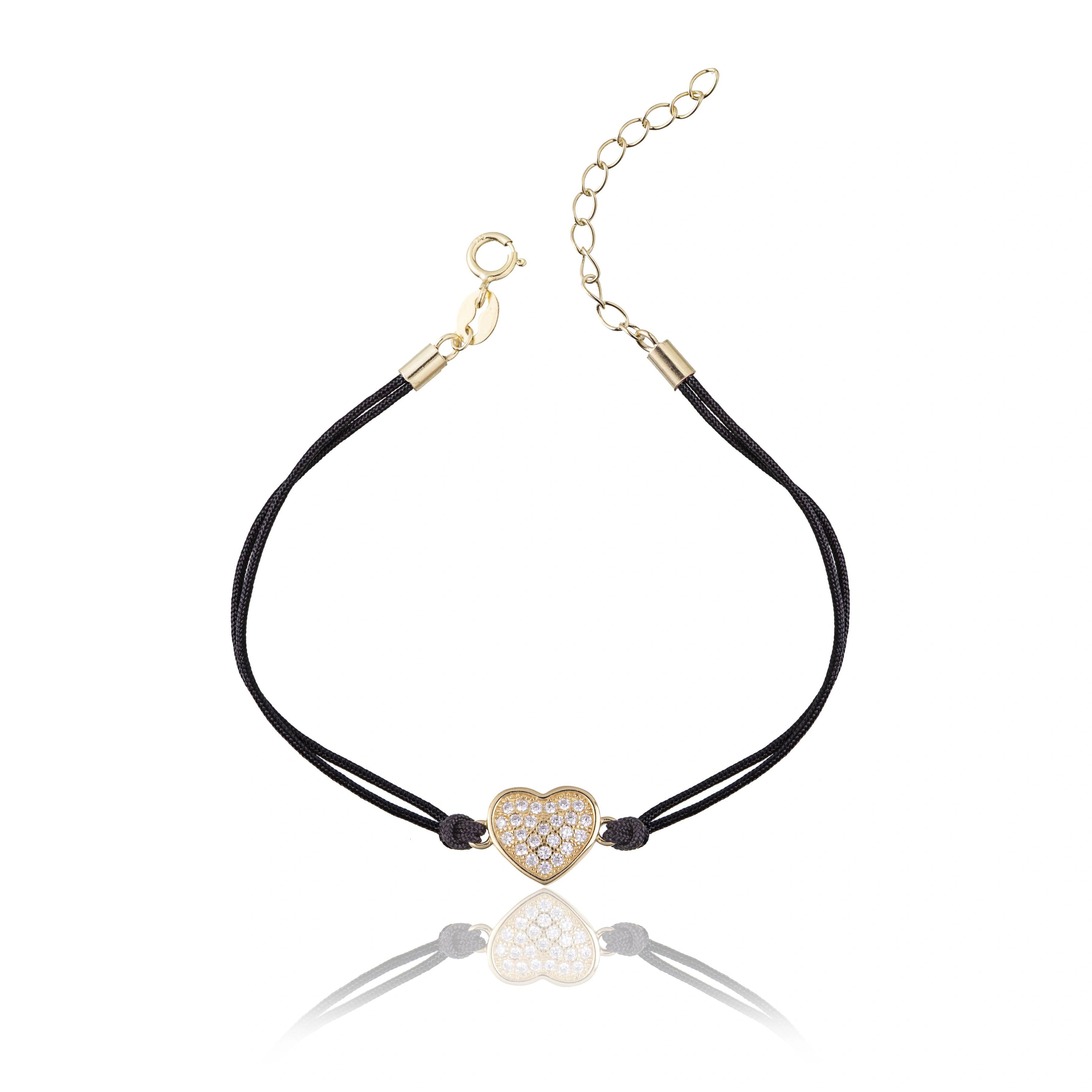 Bracciale in Argento in Cordino Cuore Strass