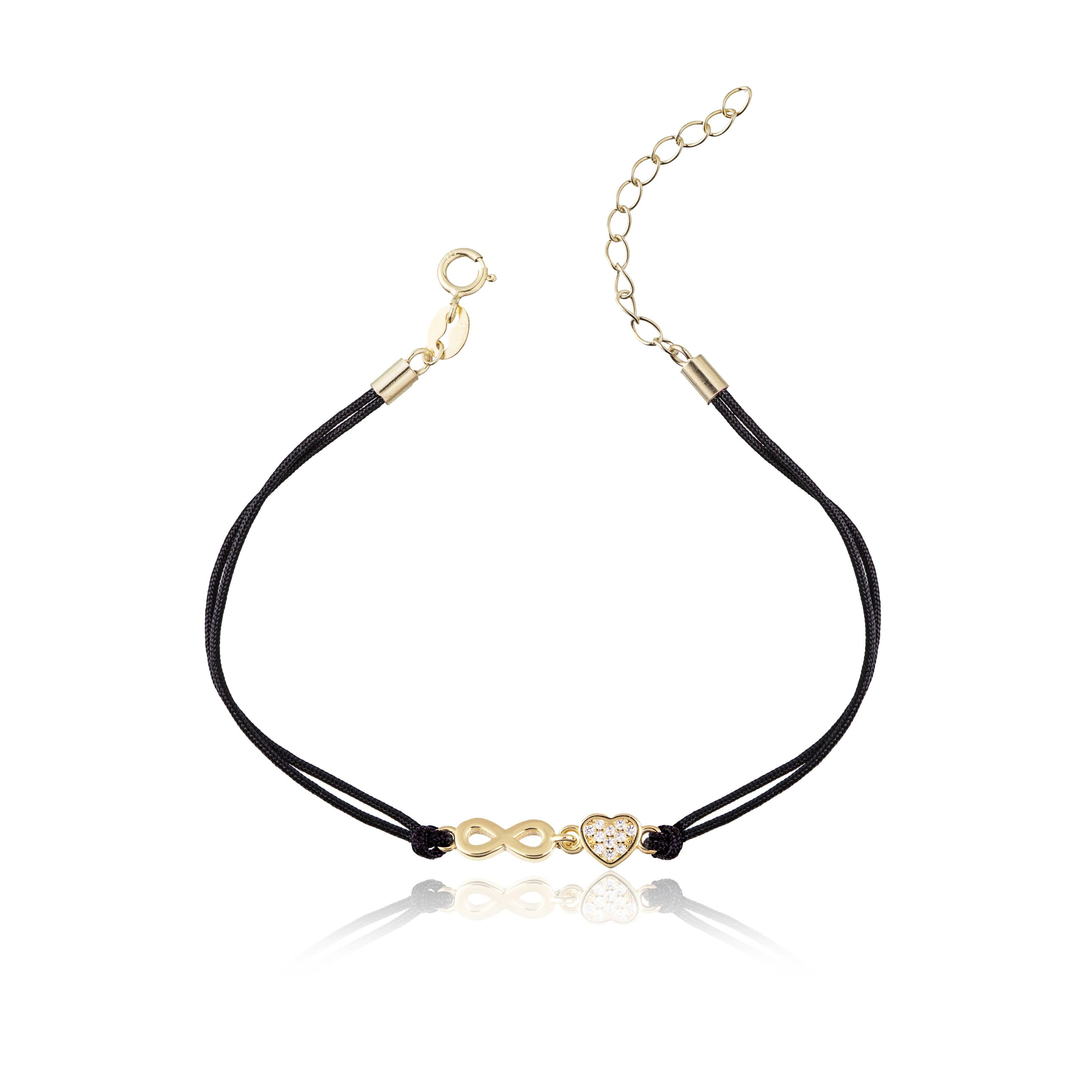Bracciale in Argento in Cordino Cuore e Infinito