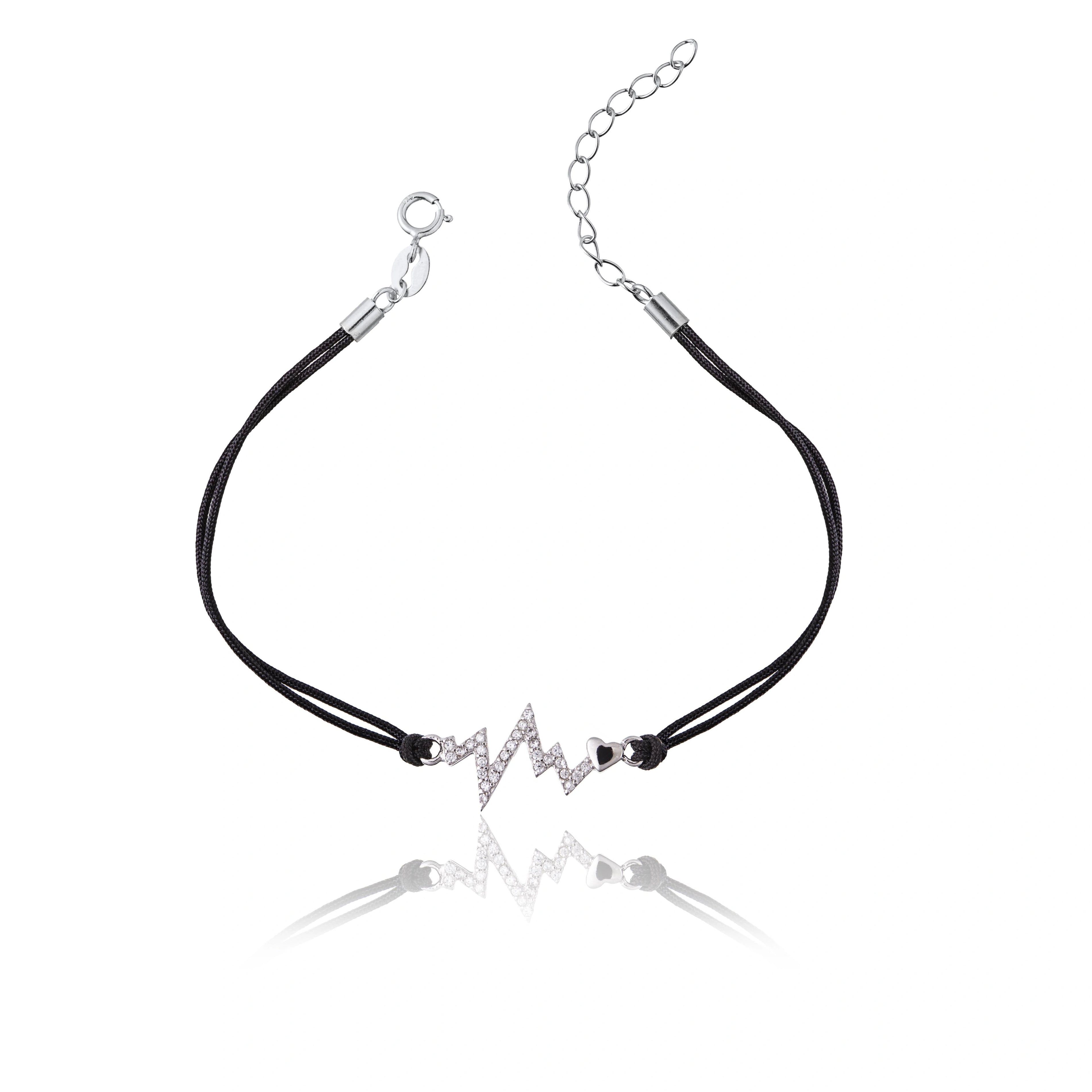 Bracelet en Argent sur Cordon Battement Strass