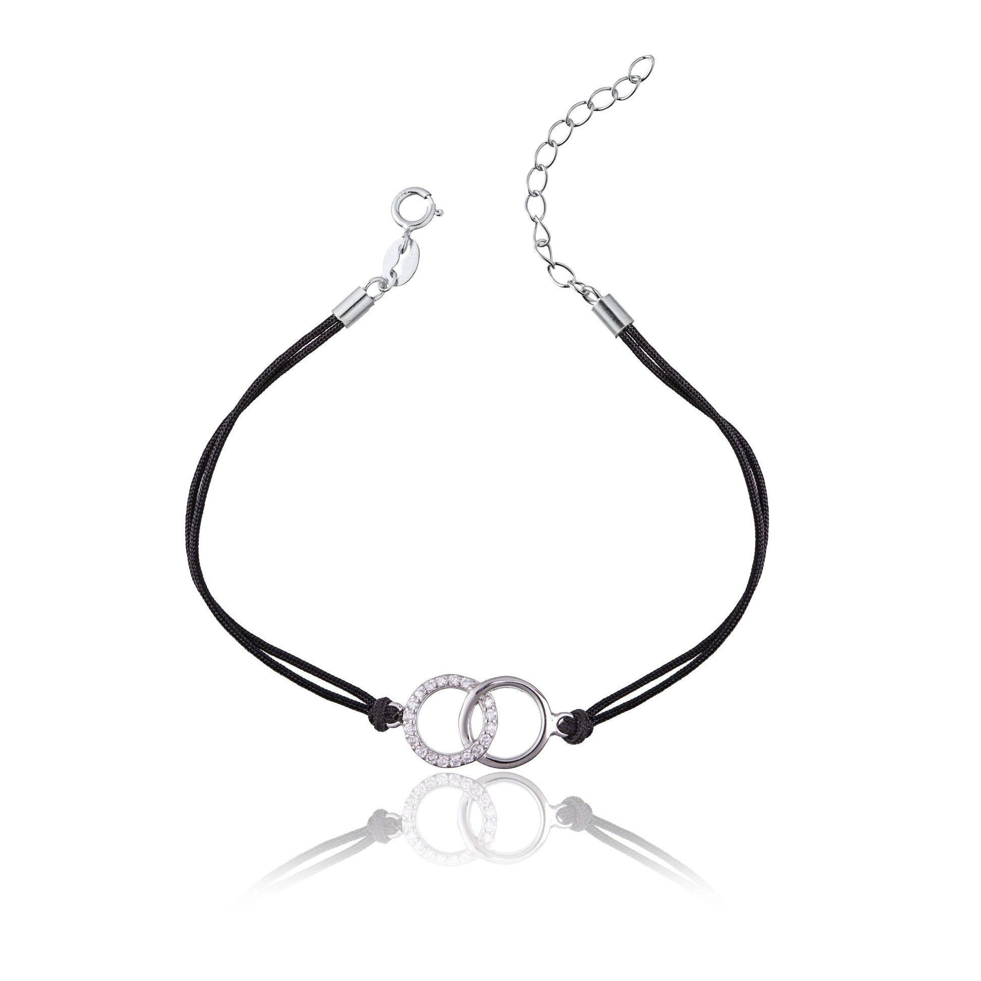 Pulsera de Plata con Cordón Círculos con Strass Rodinado