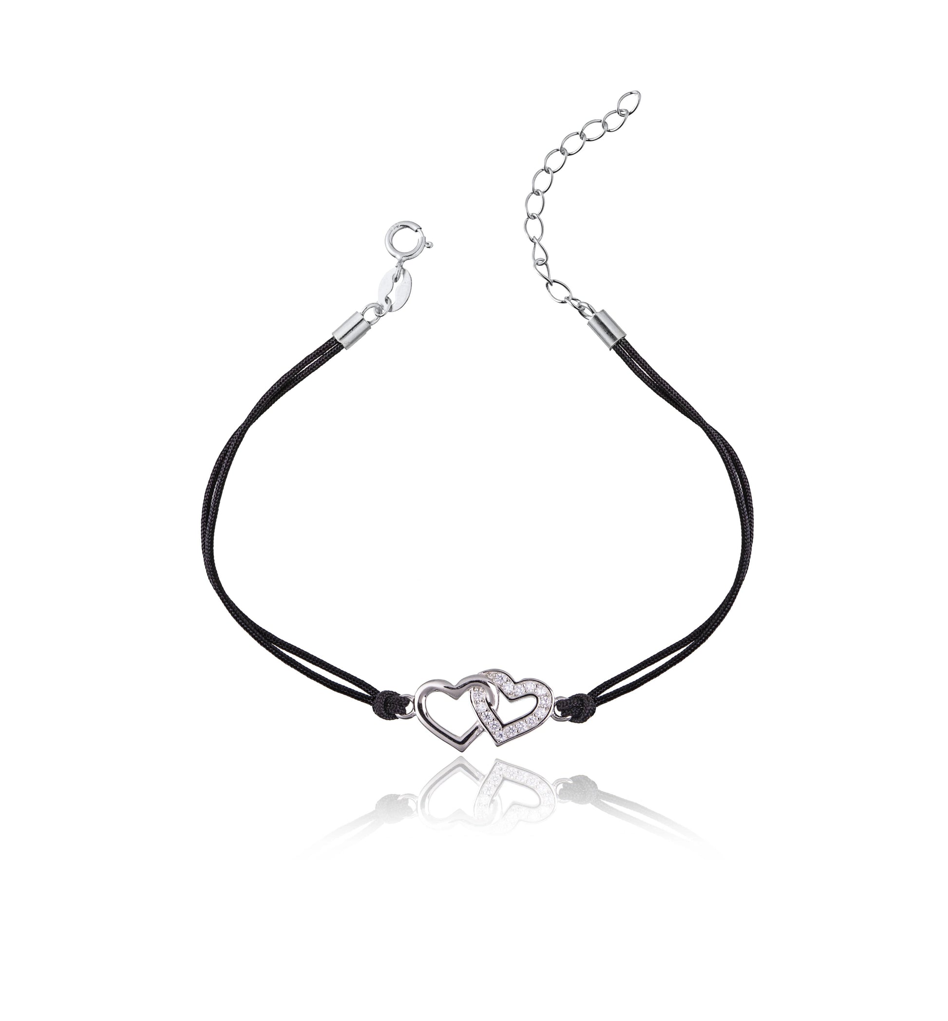 Silver Cord Bracelet with Double Heart