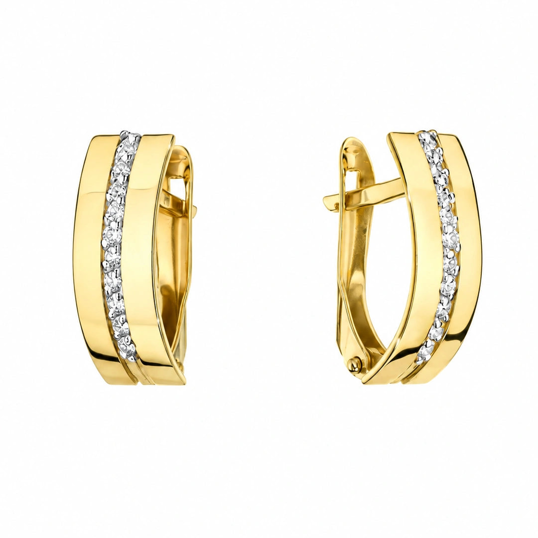 Curved Gold Earrings with Zircons