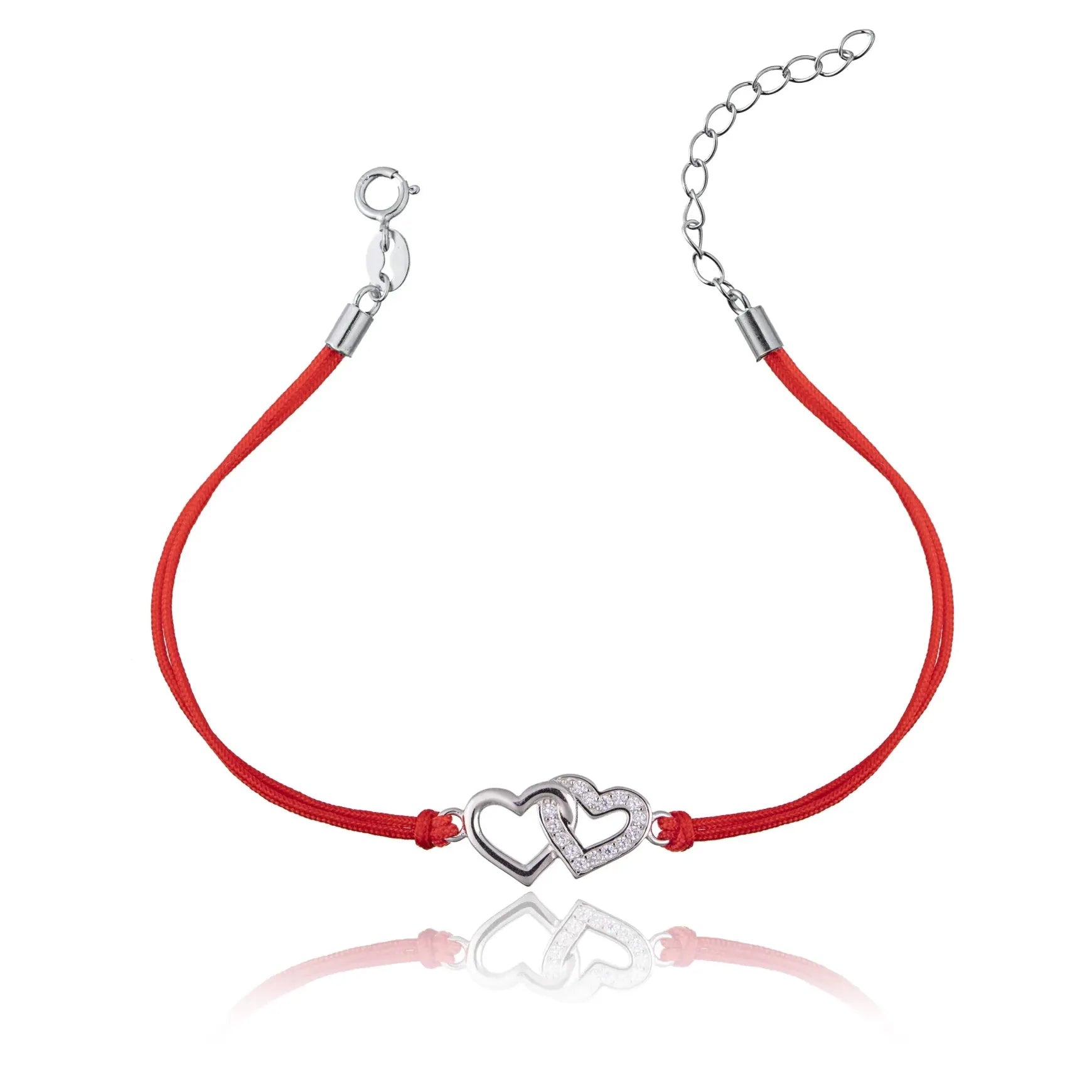 Bracciale in Argento in Cordoncino Rosso Cuore Doppio
