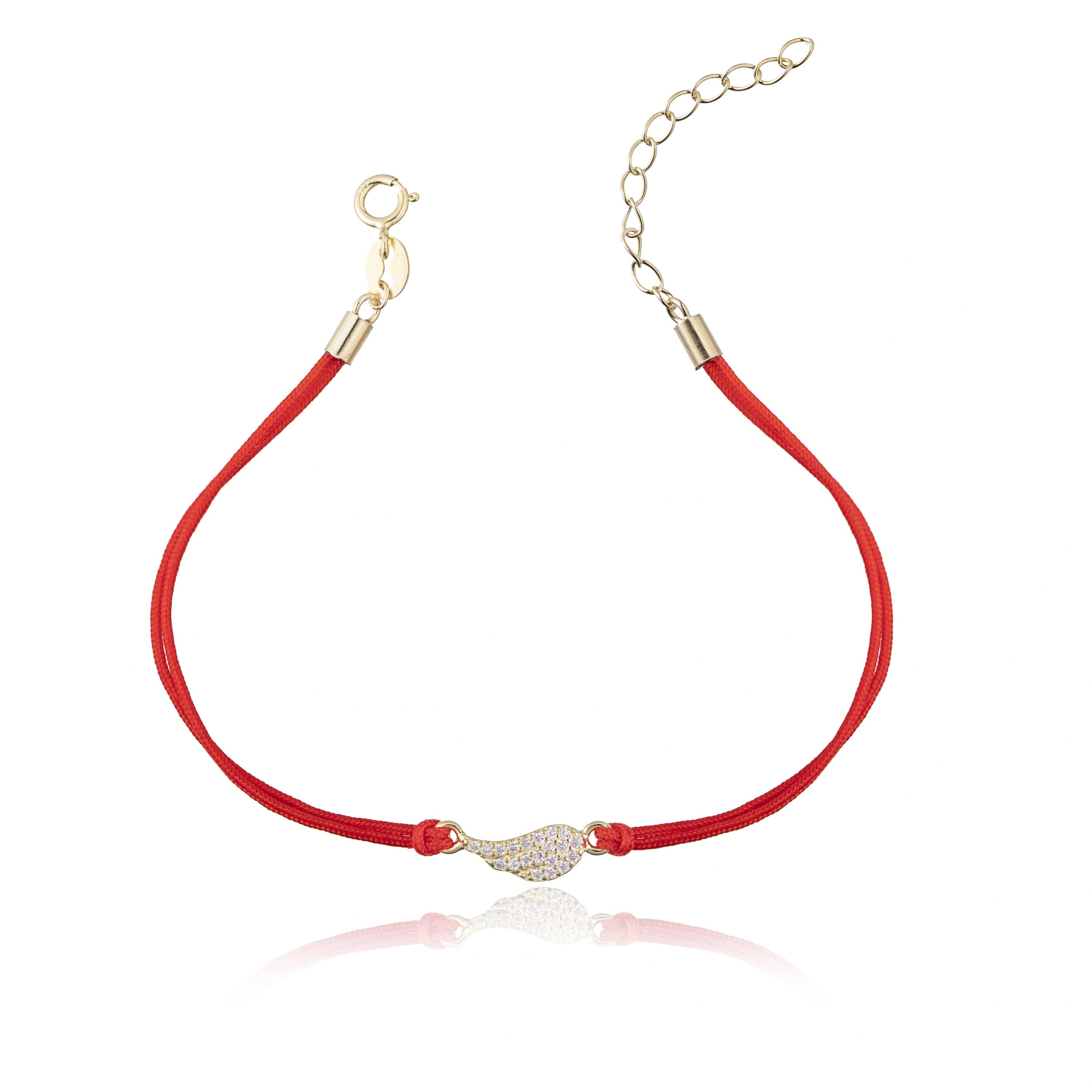 Pulsera de Plata Dorada con Cordón Ala y Strass Pequeño