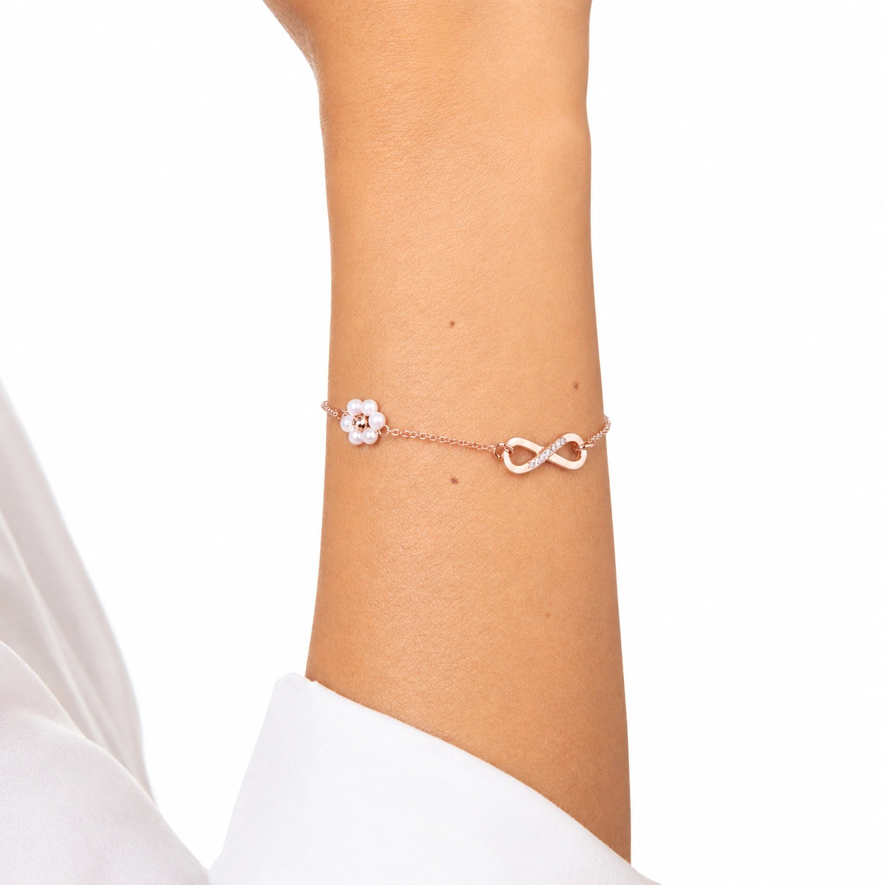 Bracciale Rosè Fiore Perla e Infinito