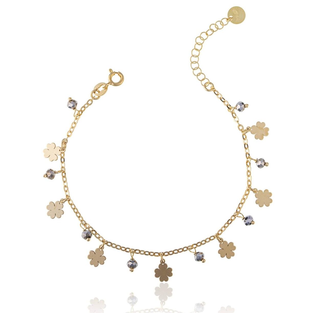 Pulsera de Plata Trébol de Cuatro Hojas con Piedras