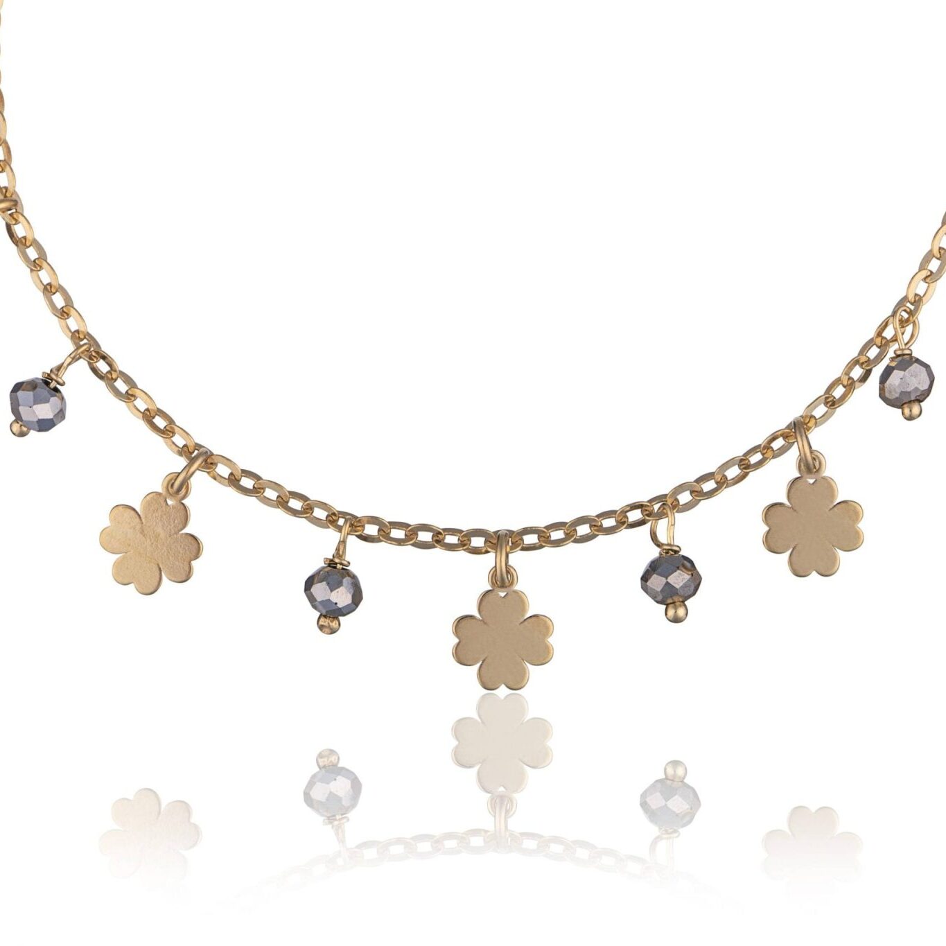 Pulsera de Plata Trébol de Cuatro Hojas con Piedras