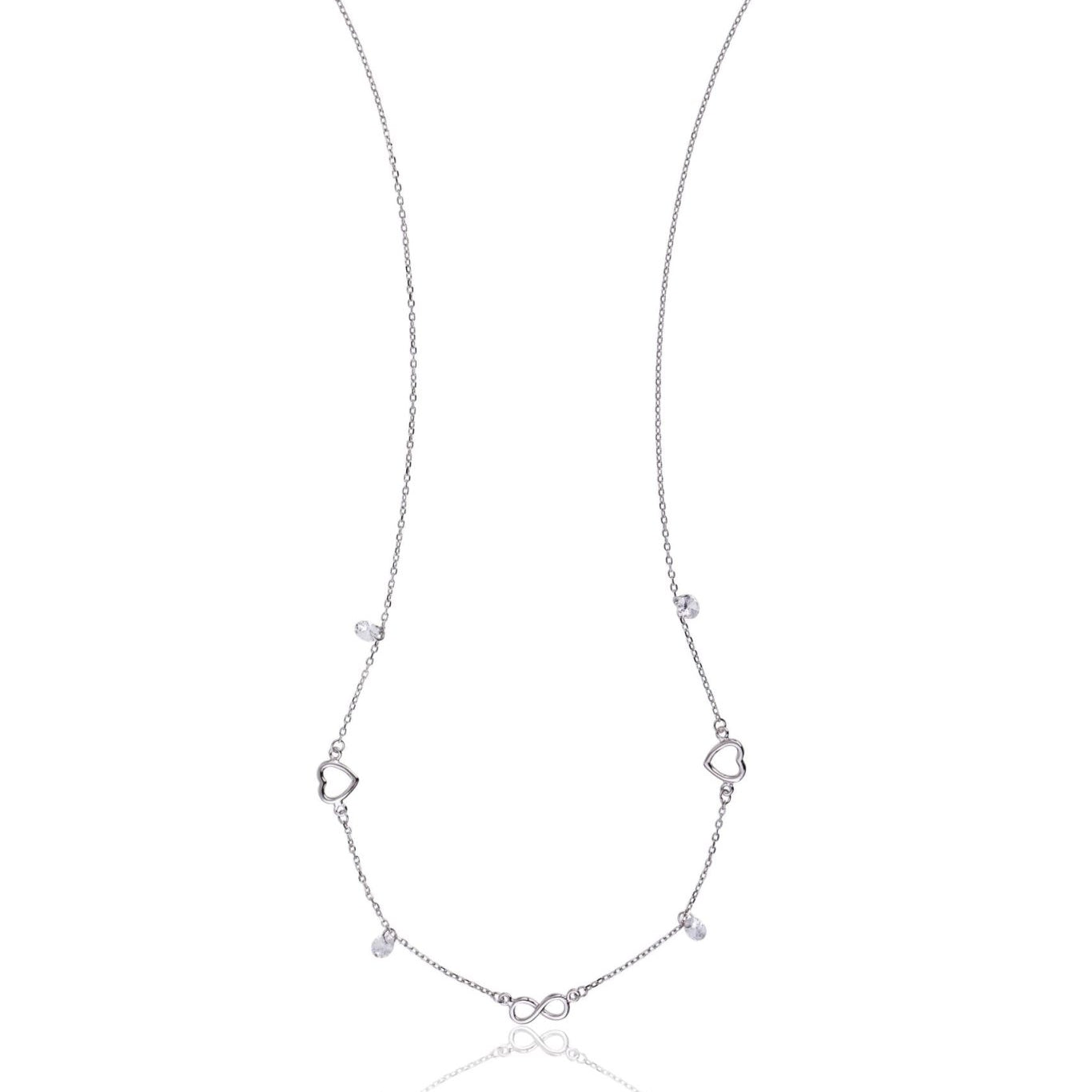 Collar de plata infinito, corazón y piedras